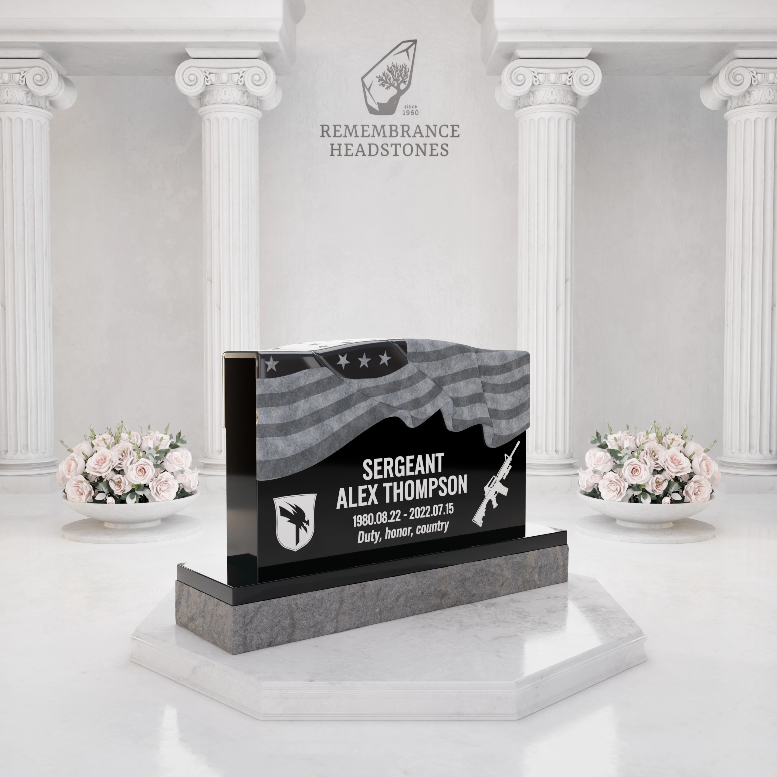 Luxury Military Granite Headstone with Patriotic Flag Design view 2