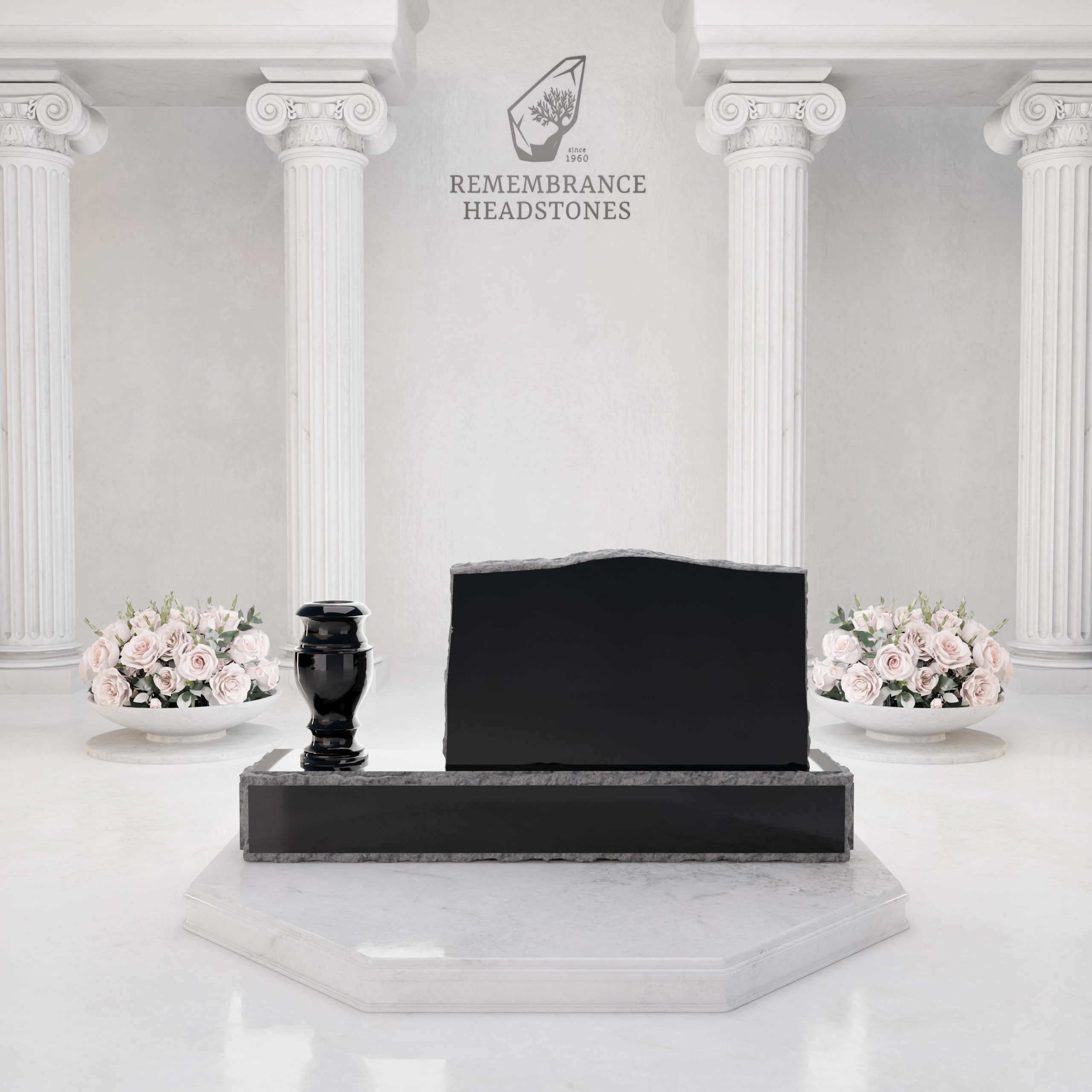 Premium Slant Granite Headstone with Hummingbird & Lily Panel & Vase view 4