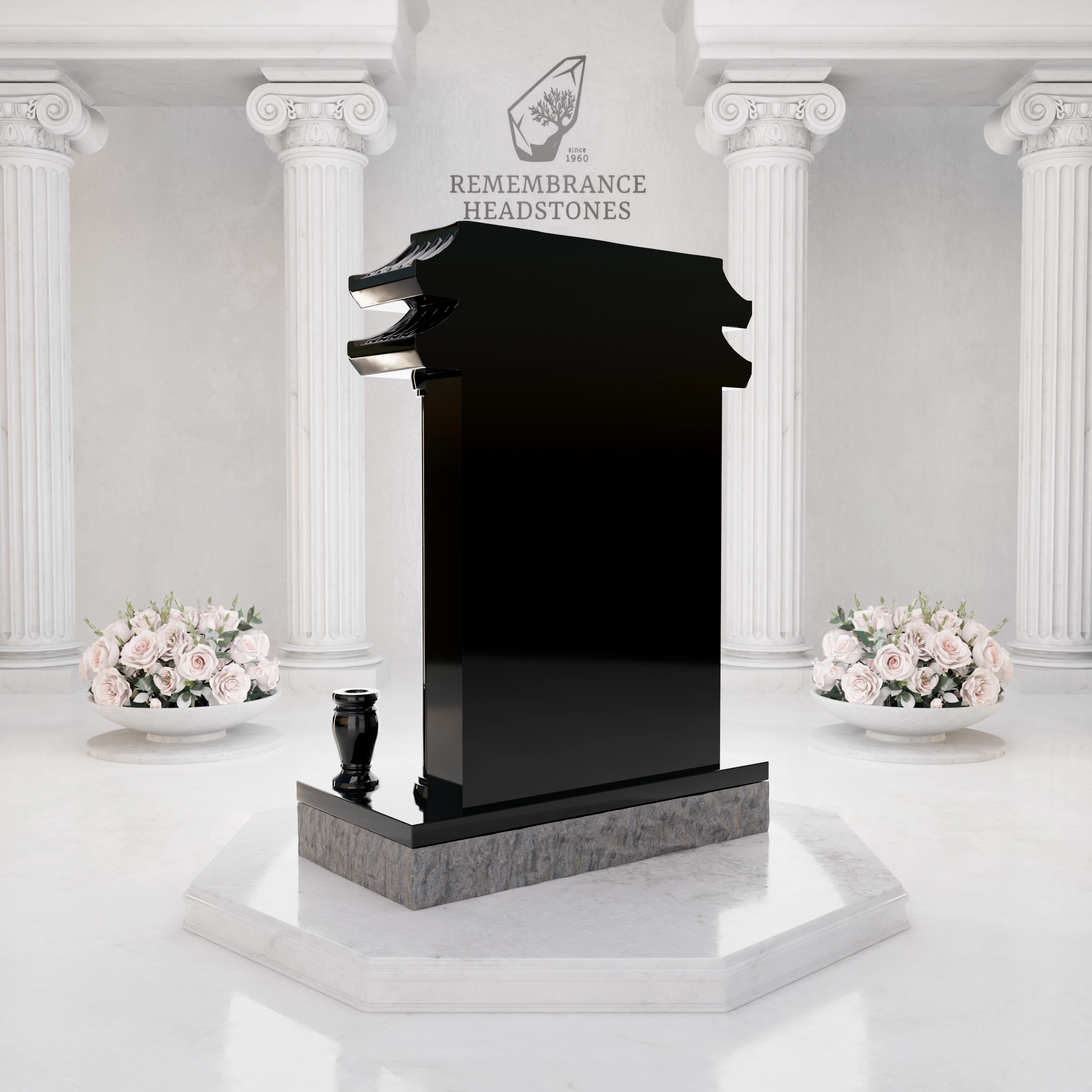 Luxury Asian Pavilion Granite Memorial with Crane Engravings view 4