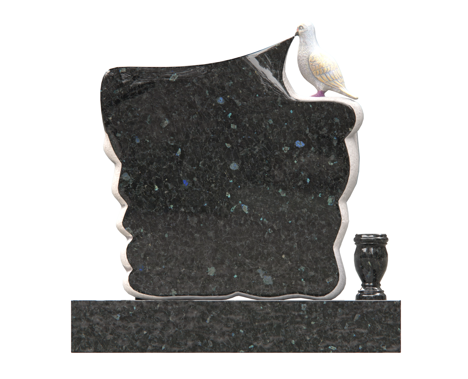 Luxury Upright Granite Monument — Sculpted Scroll with Dove, Cross & Lilies view 2