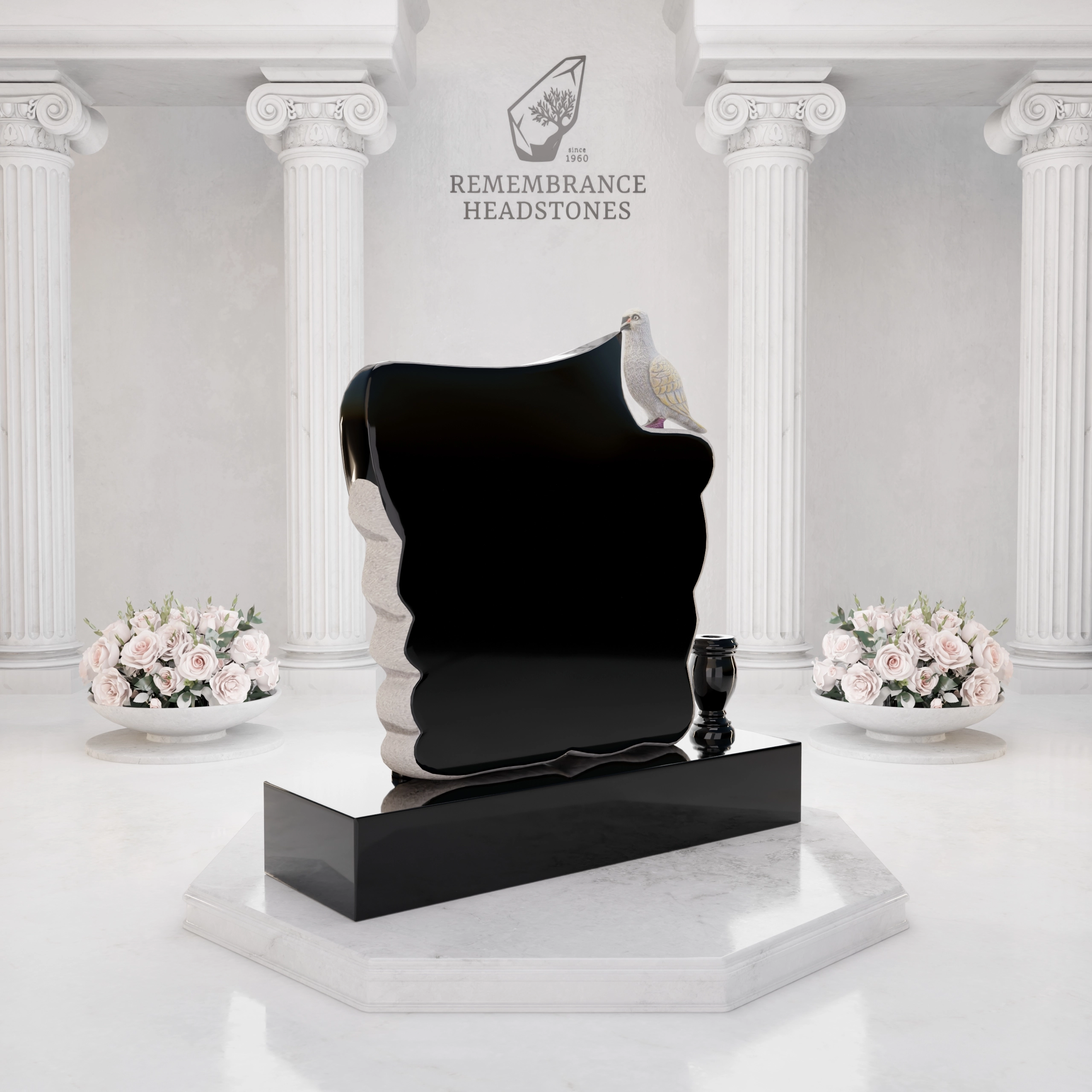 Luxury Upright Granite Monument — Sculpted Scroll with Dove, Cross & Lilies view 5