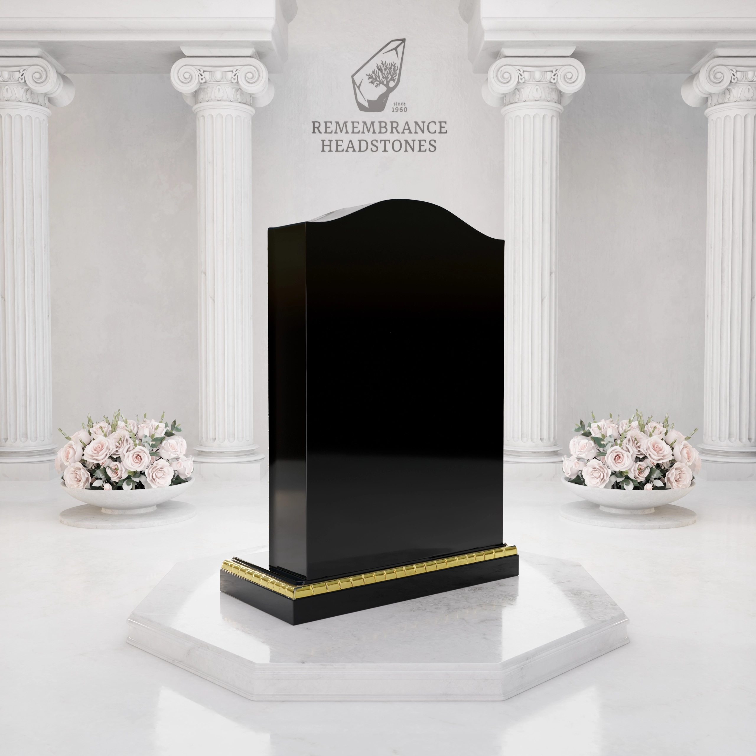Premium Gold Border Upright Granite Headstone view 4