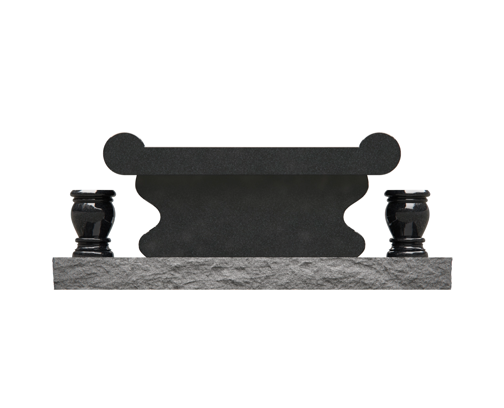 Luxury Jewish Granite Memorial Bench with Rolled Seat & Twin Vases view 3