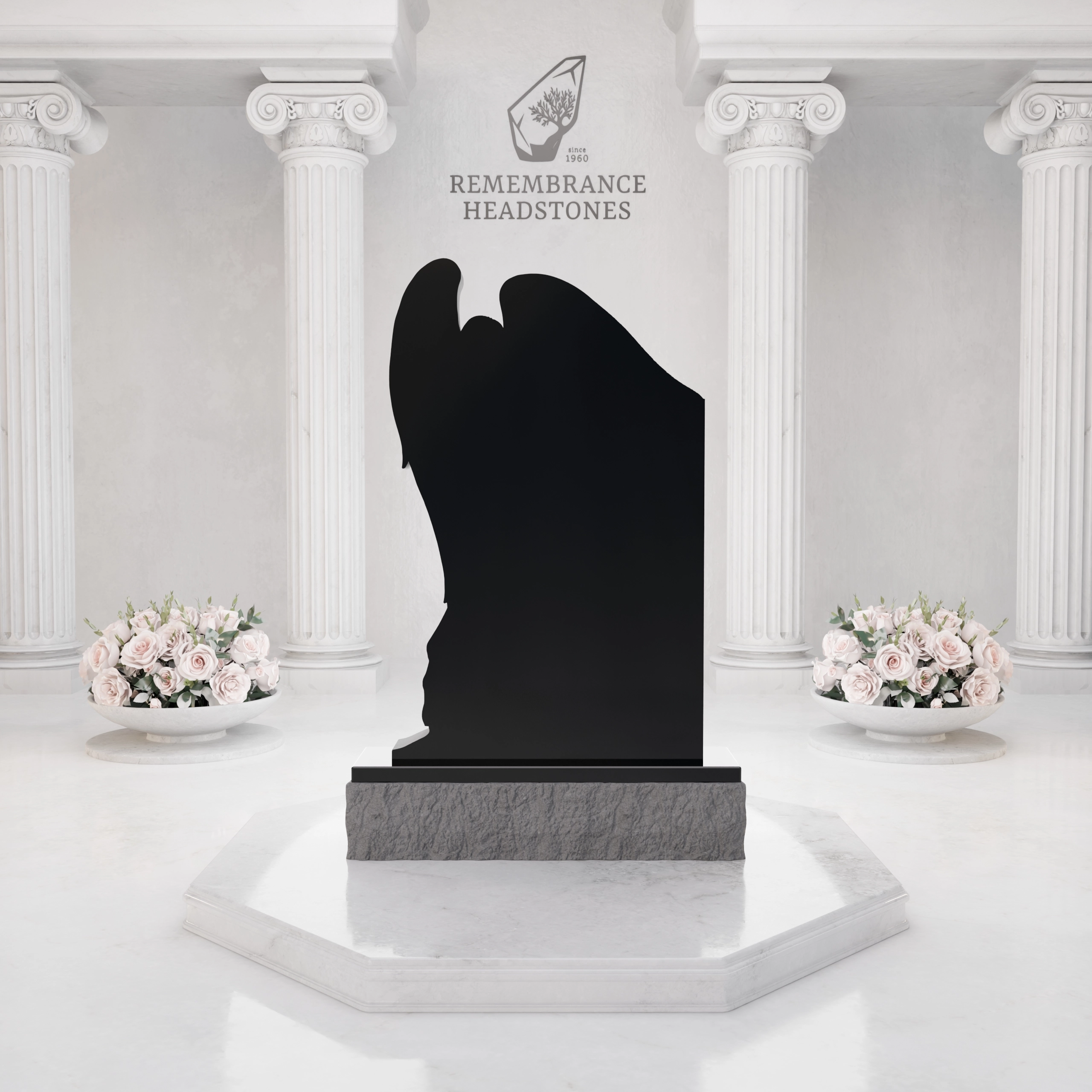Luxury Upright Granite Monument — Guardian Angel Relief & Photo Cameo view 4