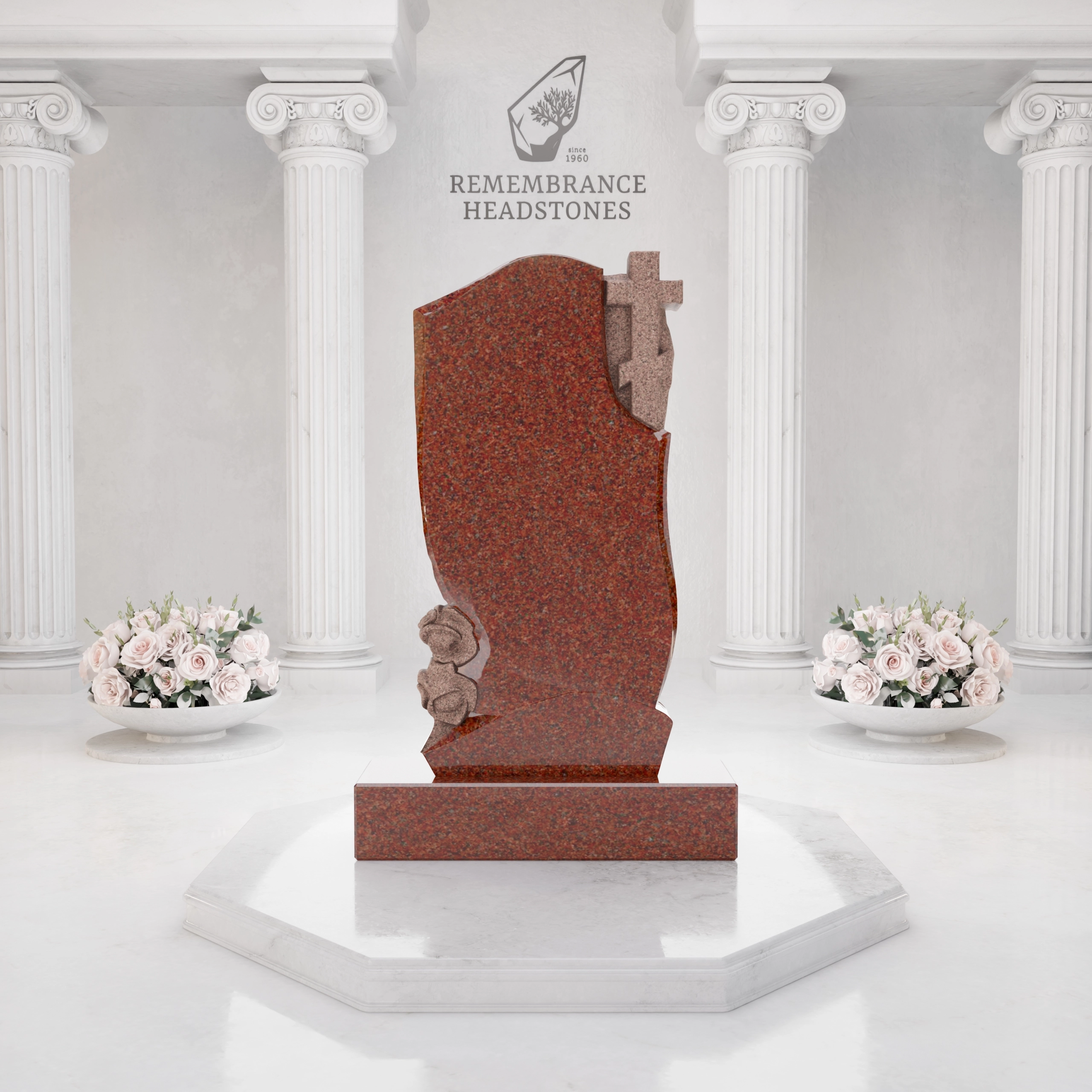 Luxury Orthodox Cross Granite Headstone with Roses view 5