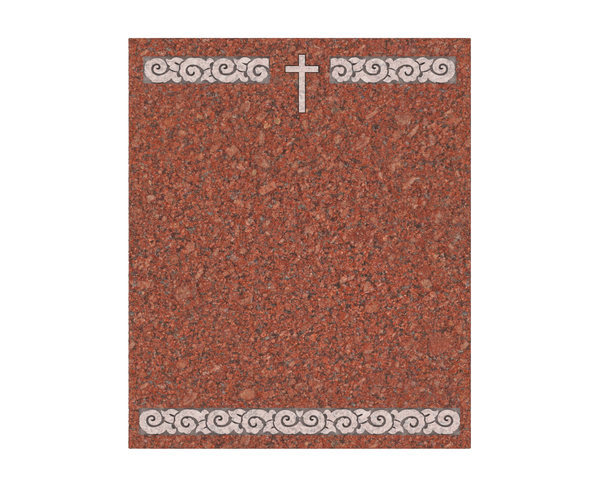 Premium Half-Ledger Granite Memorial with Cross & Scroll Border view 2