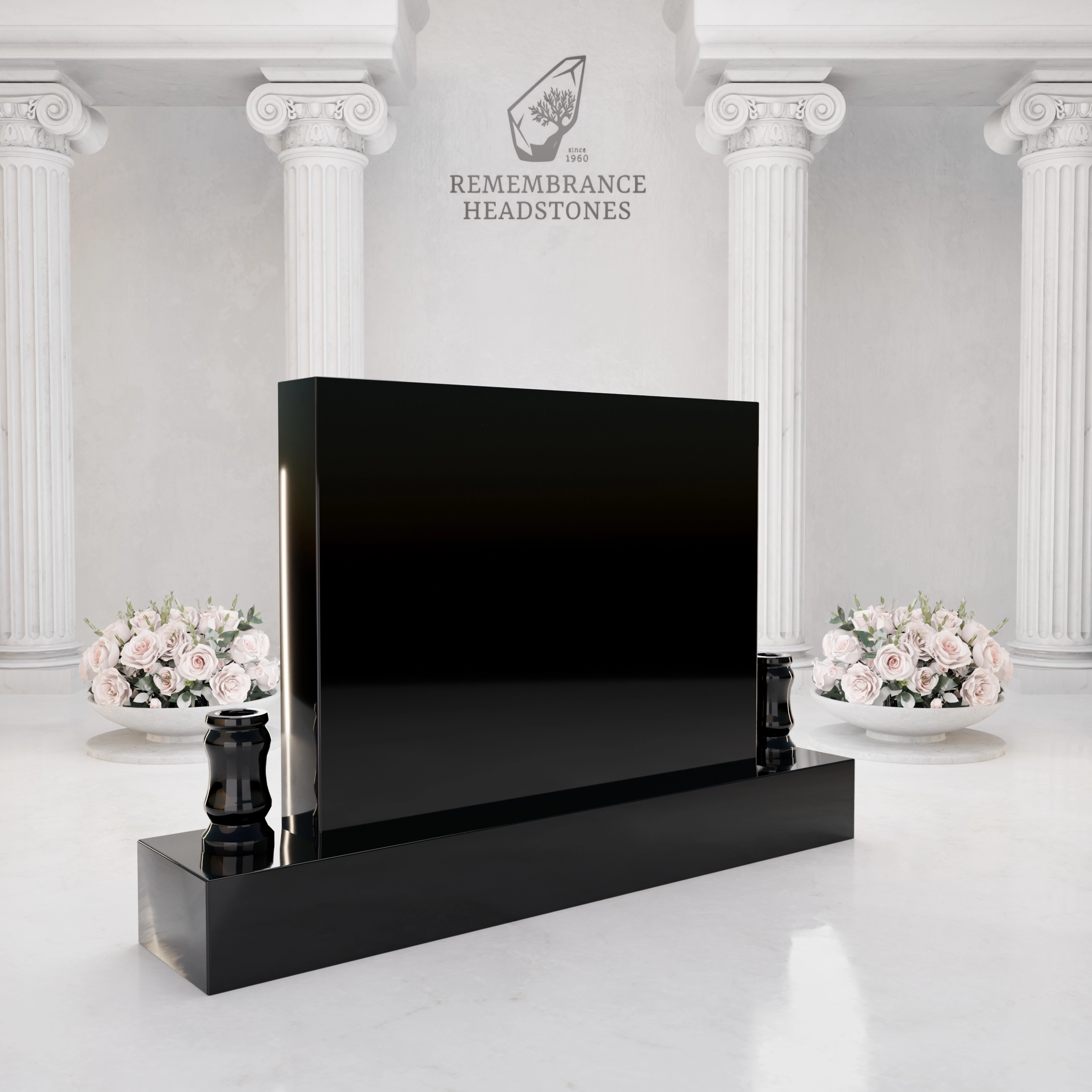 Premium Companion Granite Memorial with Floral Tribute view 4