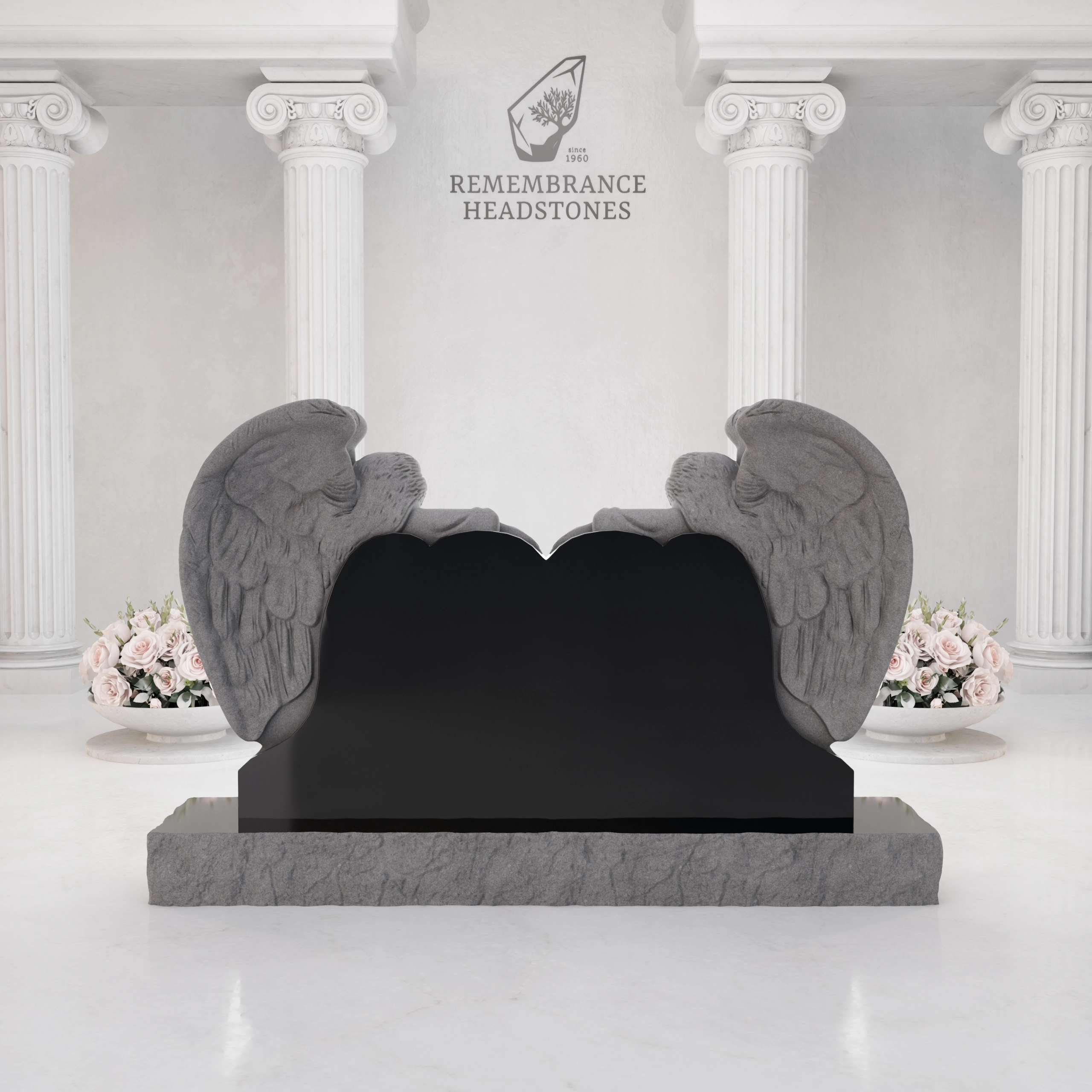 Luxury Twin Guardian Angel Heart Companion Granite Headstone view 5