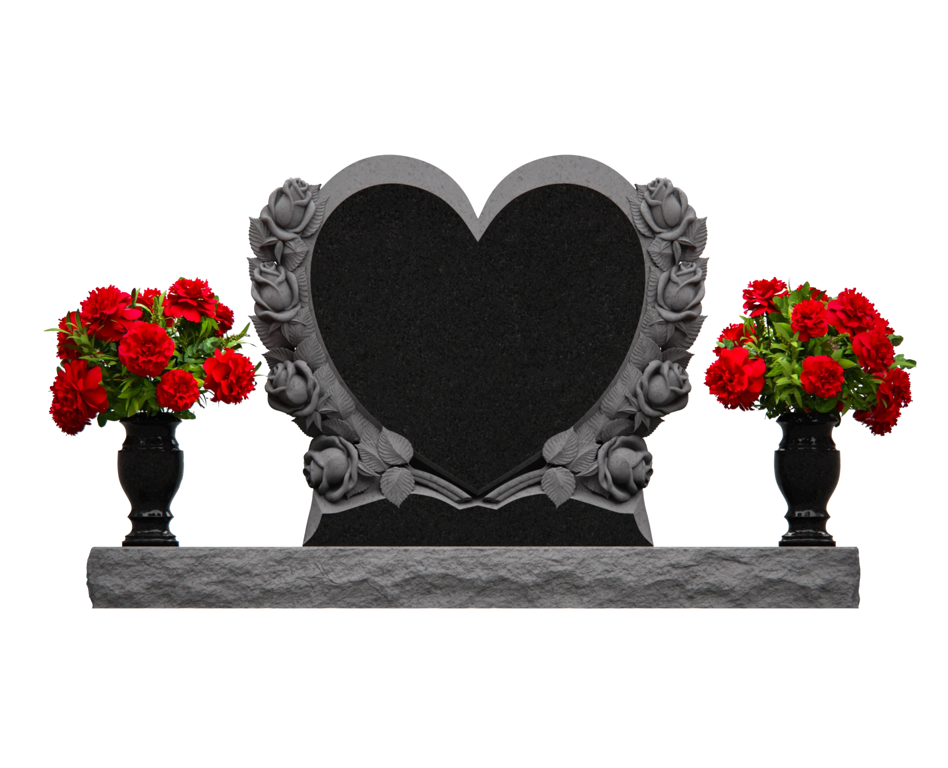 Luxury Heart-Shaped Granite Monument — Carved Rose Garland view 3