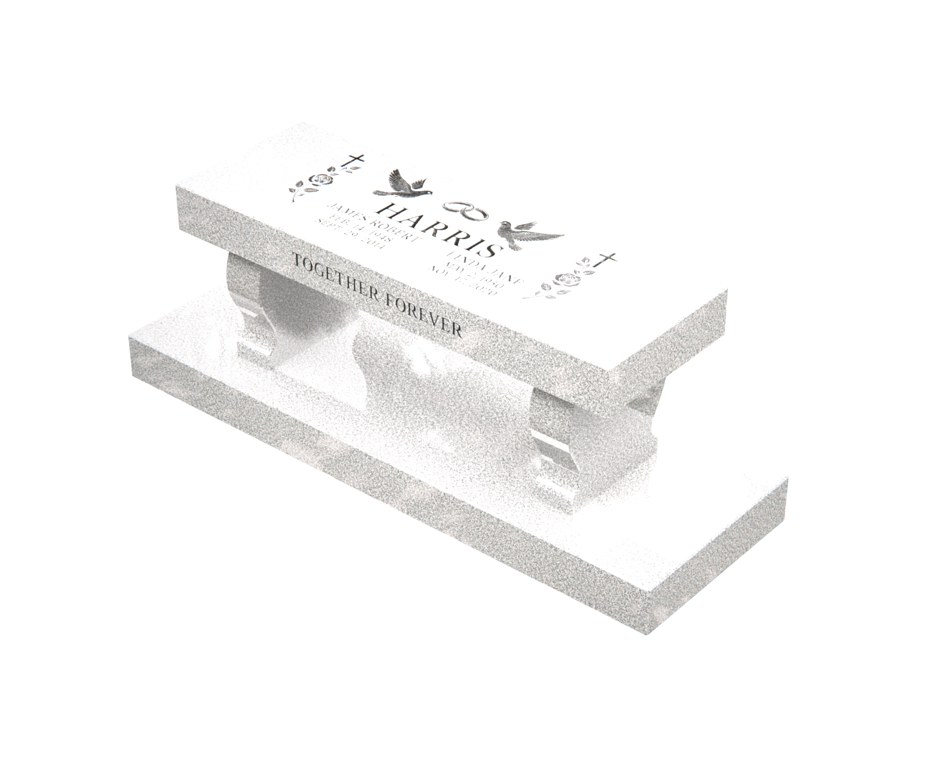 Lux Companion Memorial Bench with Twin Pedestals & Dove Motif