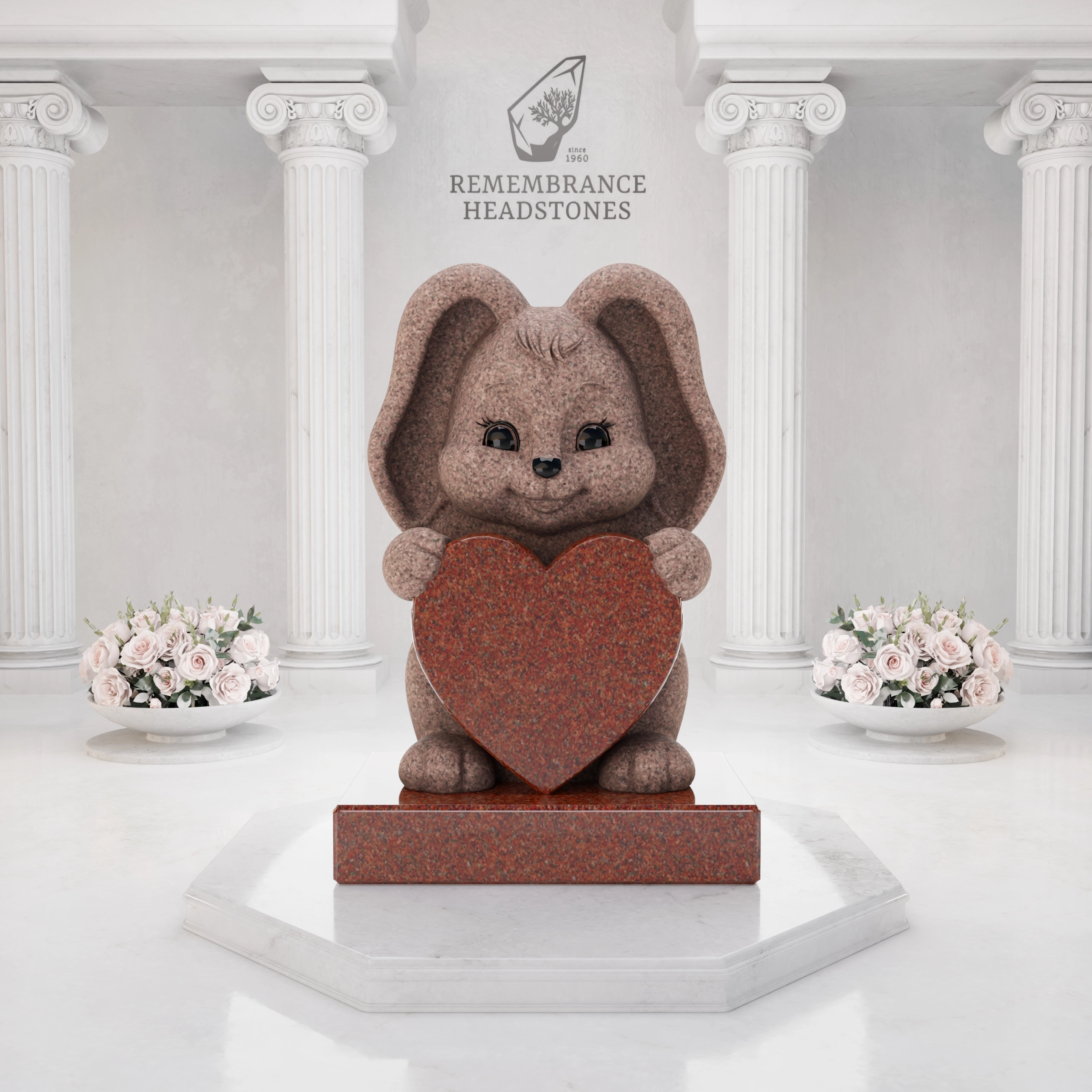 Luxury Bunny Child Granite Memorial with Heart Plaque view 3