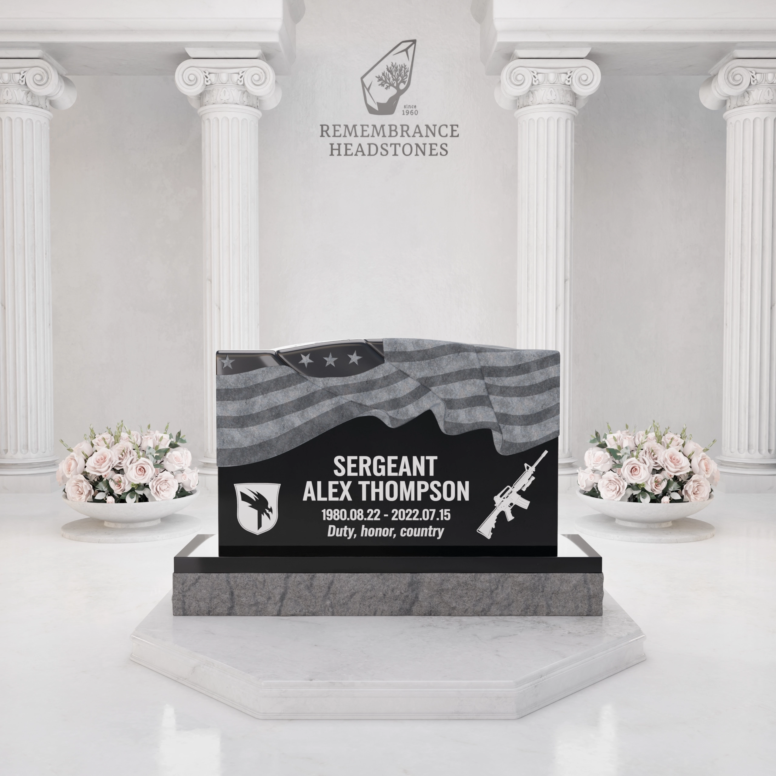 Luxury Military Granite Headstone with Patriotic Flag Design
