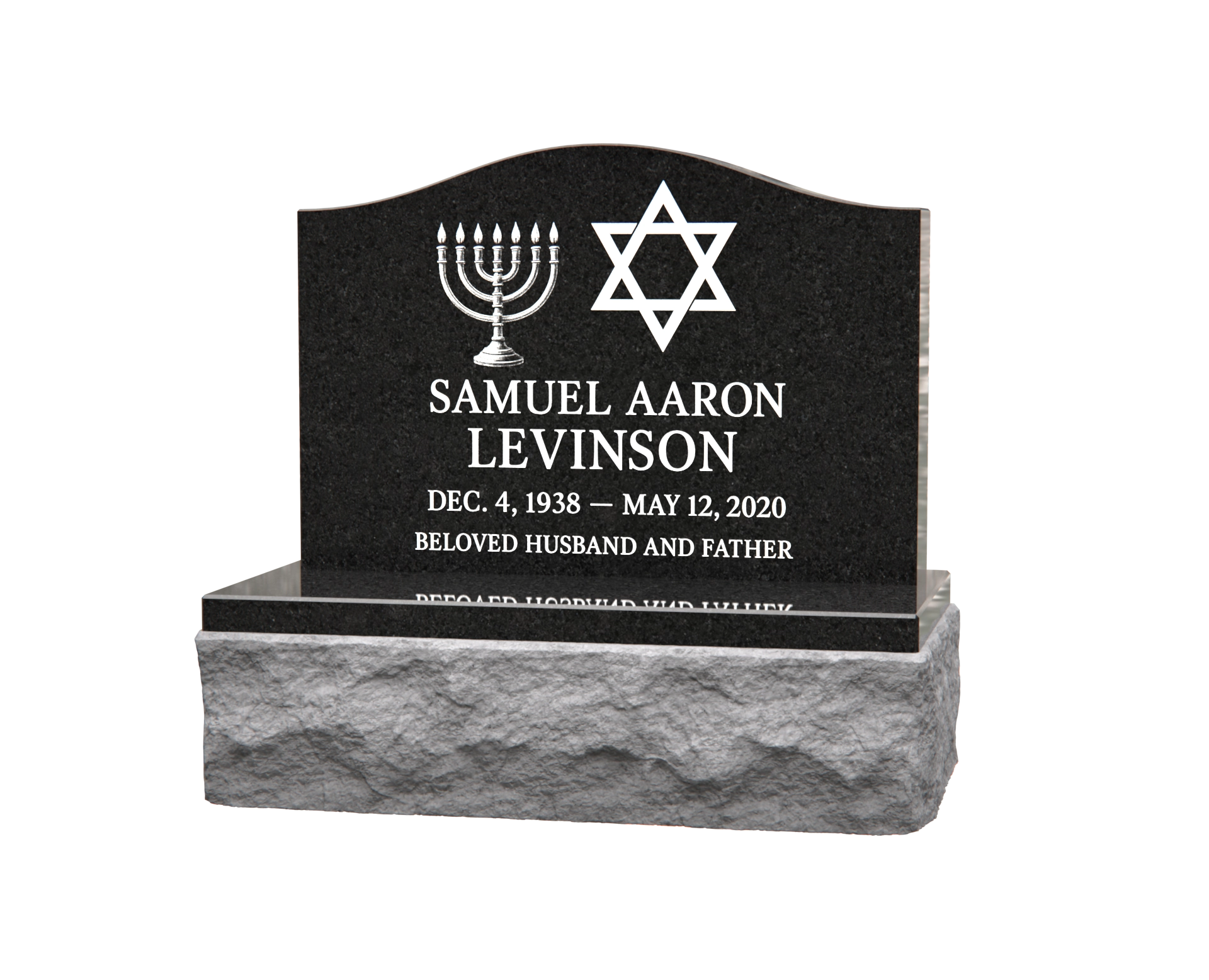 Premium Jewish Upright Granite Headstone with Star of David & Menorah