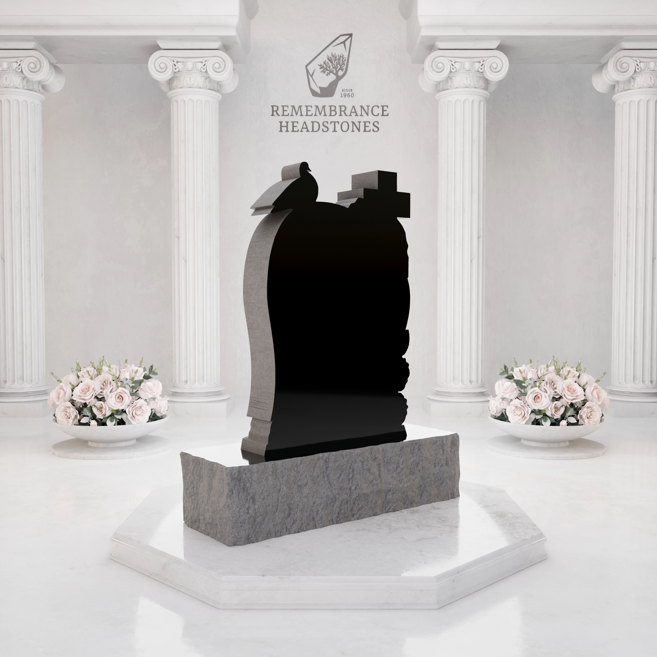 Premium Special-Shape Granite Headstone — Heart Silhouette with Cross, Dove & Roses view 5