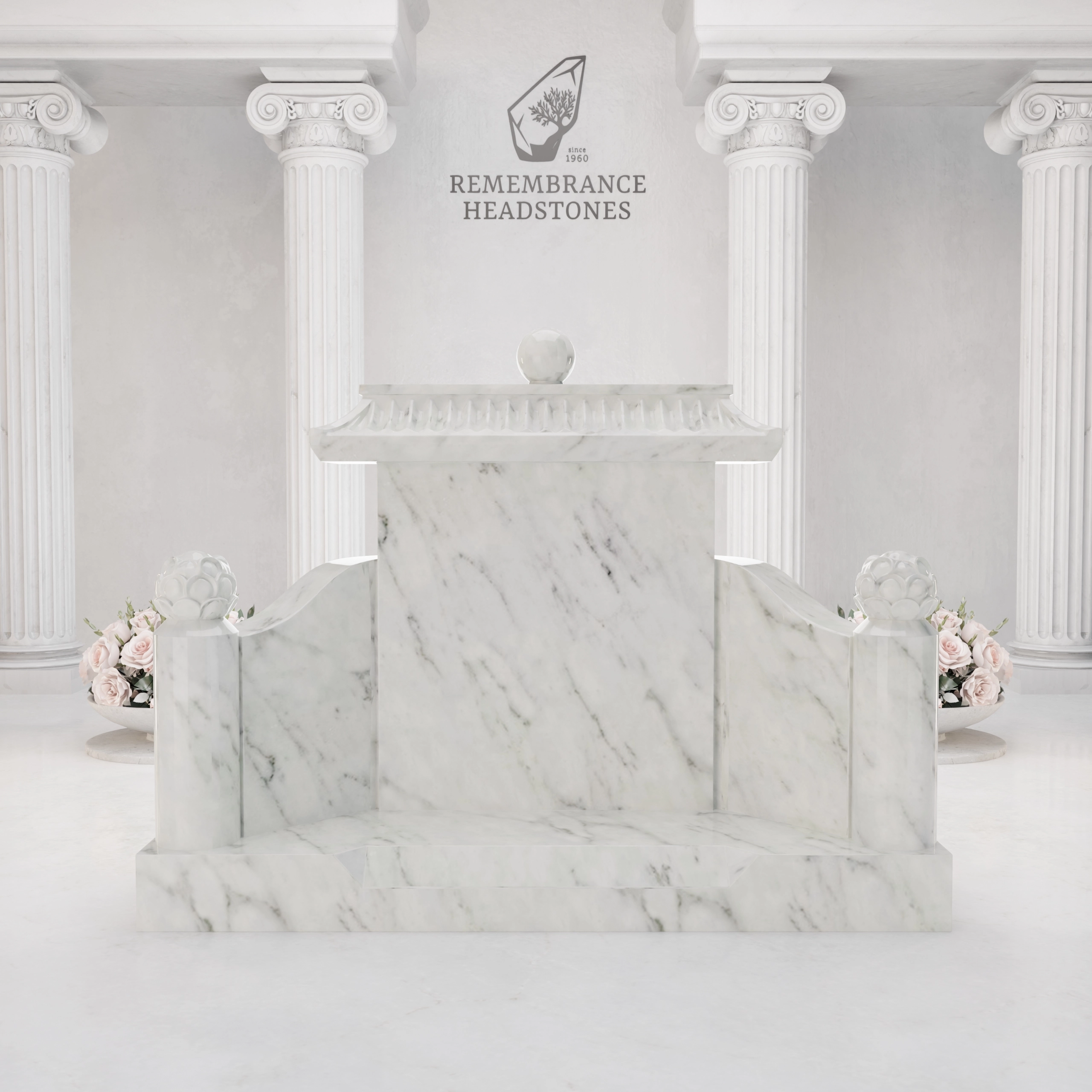 Luxury Asian Pavilion Granite Memorial with Guardian Pillars view 3