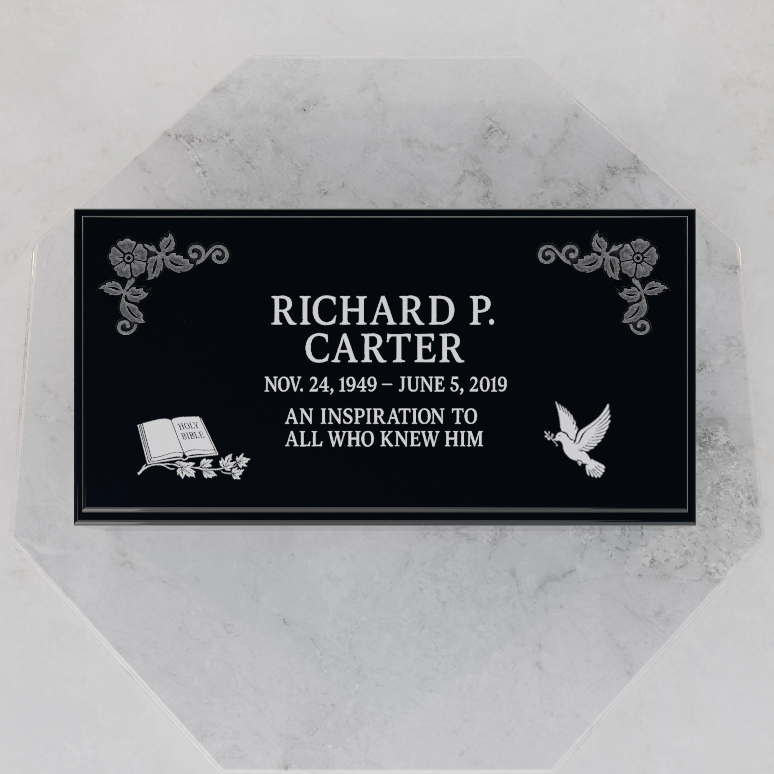 Luxury Beveled Granite Memorial with Doves & Laurel