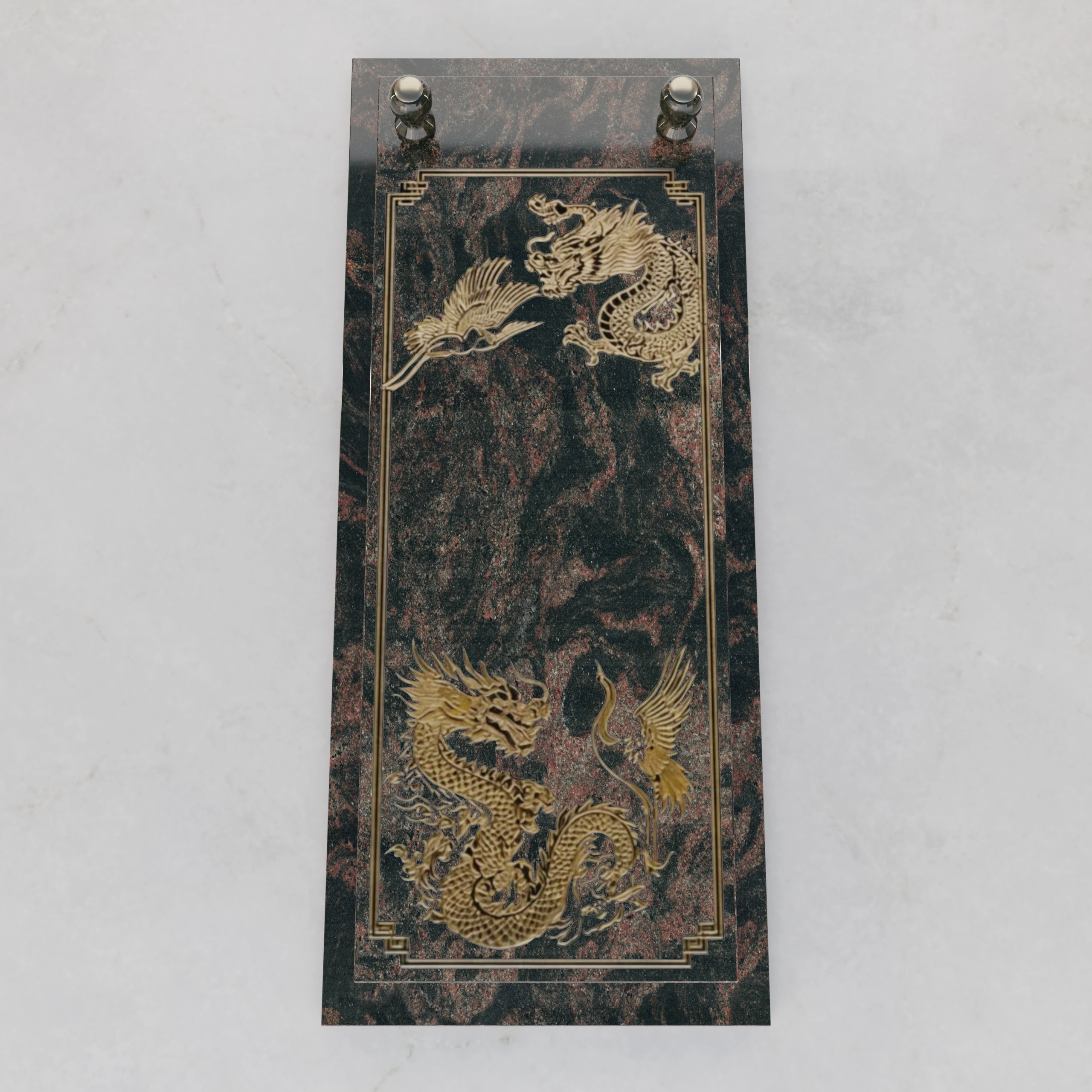 Luxury Asian Dragon & Crane Granite Ledger Memorial view 3