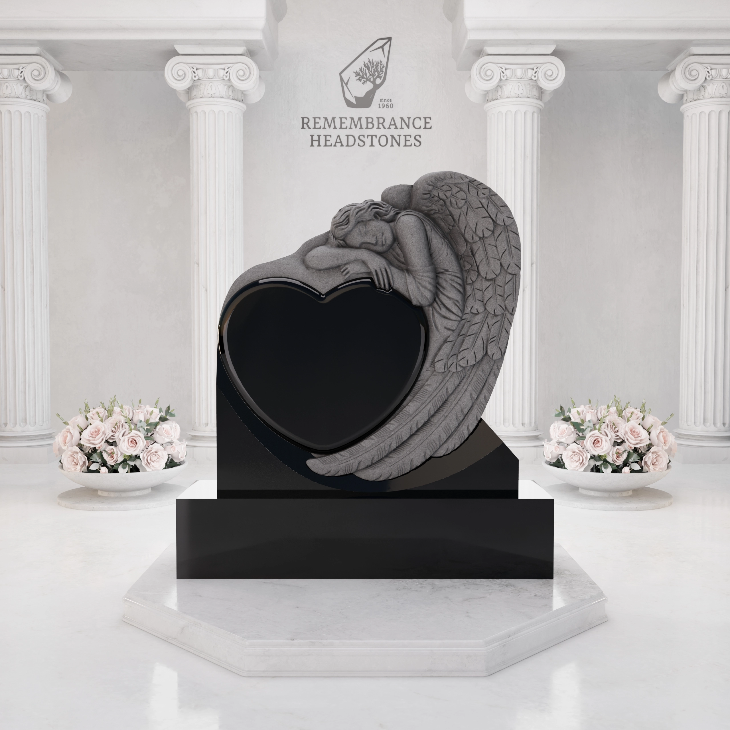 Luxury Heart-Shaped Granite Monument — Weeping Angel Relief view 2