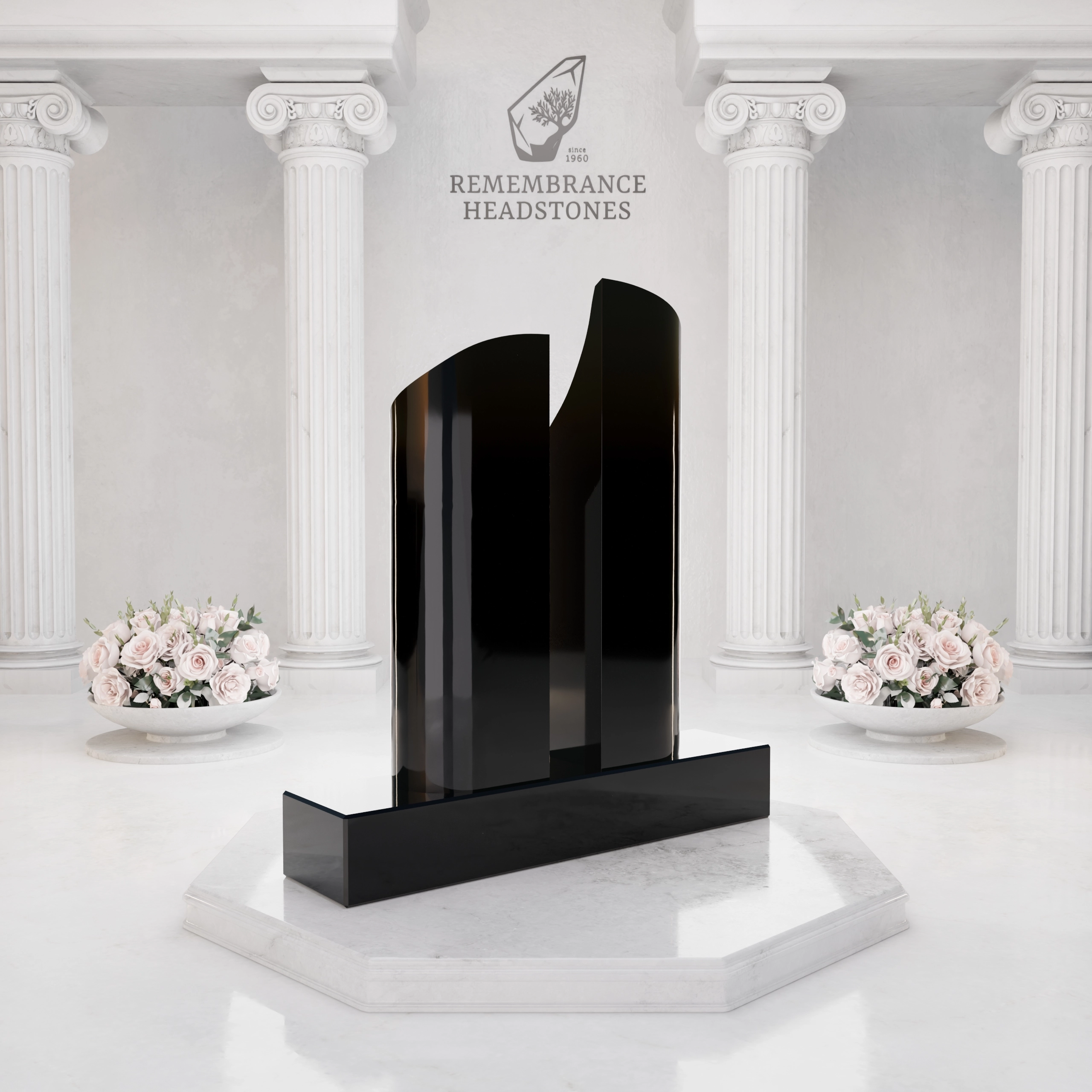 Luxury Companion Granite Headstone — Twin Steles with Menorah & Star of David view 5