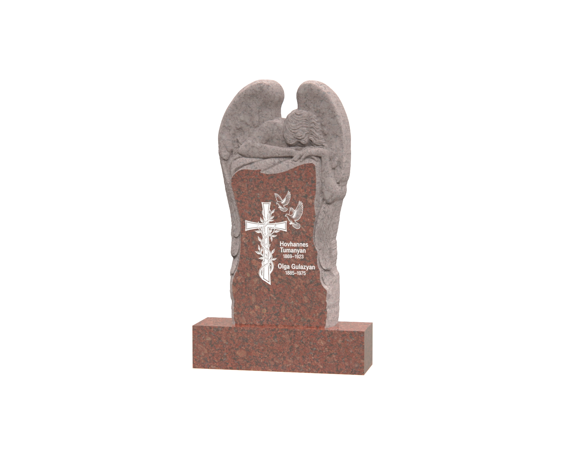 Luxury Special-Shape Granite Headstone — Angel Embrace with Cross & Doves