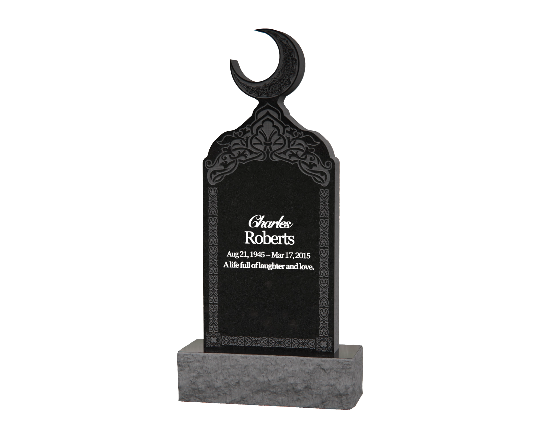 Luxury Upright Granite Headstone — Crescent & Eastern Ornament