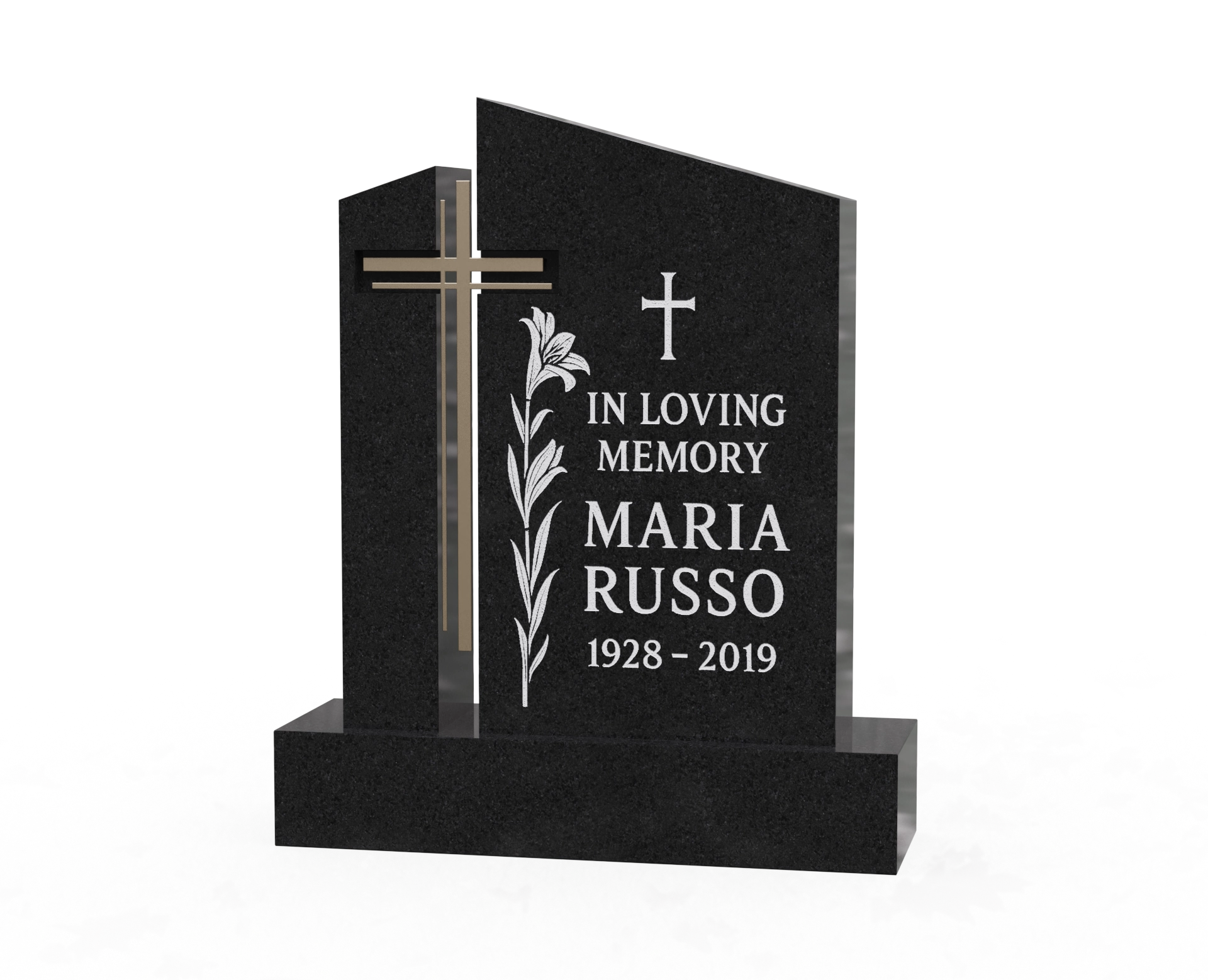 Luxury Upright Granite Monument — Asymmetric Profile with Cross & Lily
