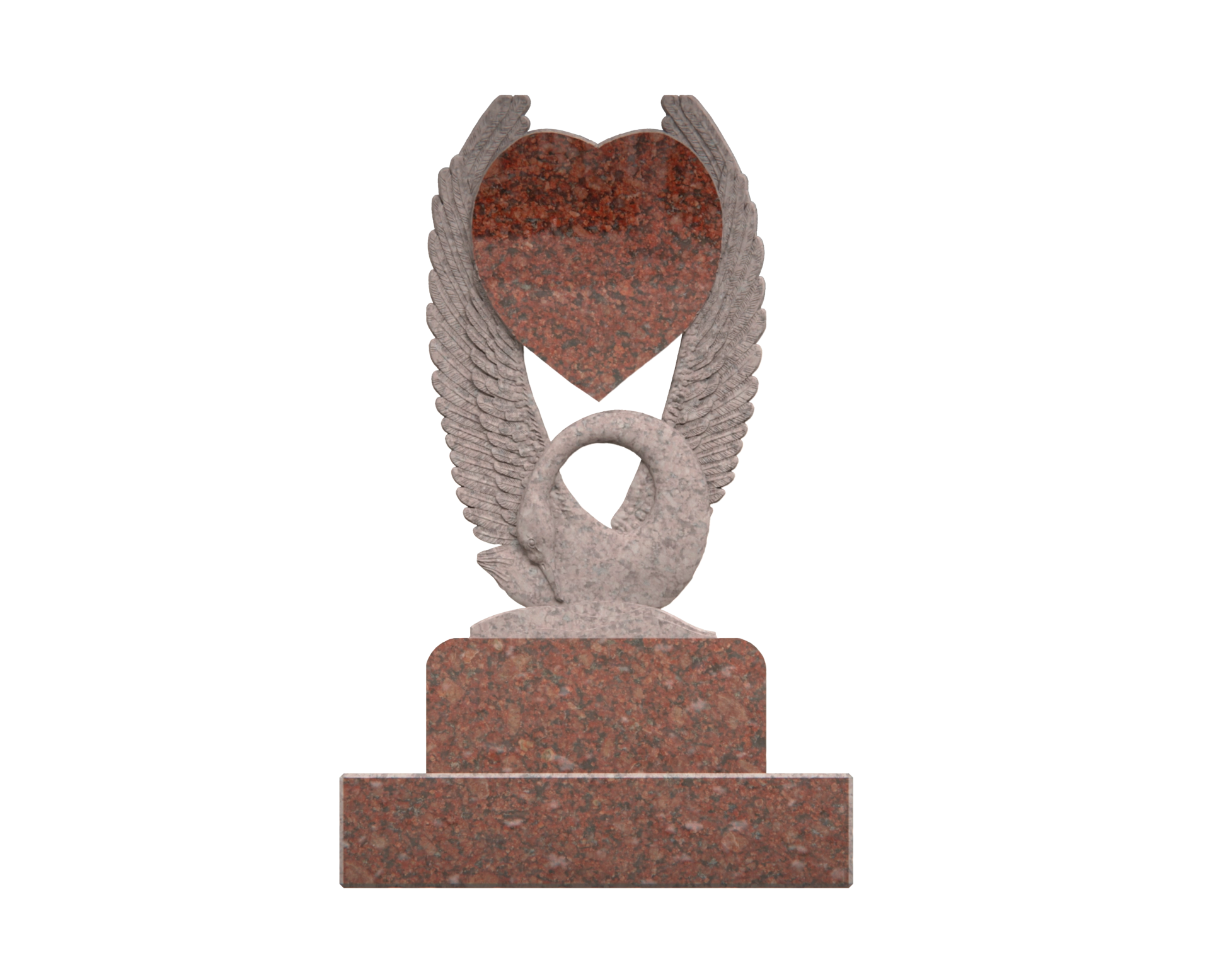 Luxury Special-Shape Granite Headstone — Swan Embrace with Heart view 3