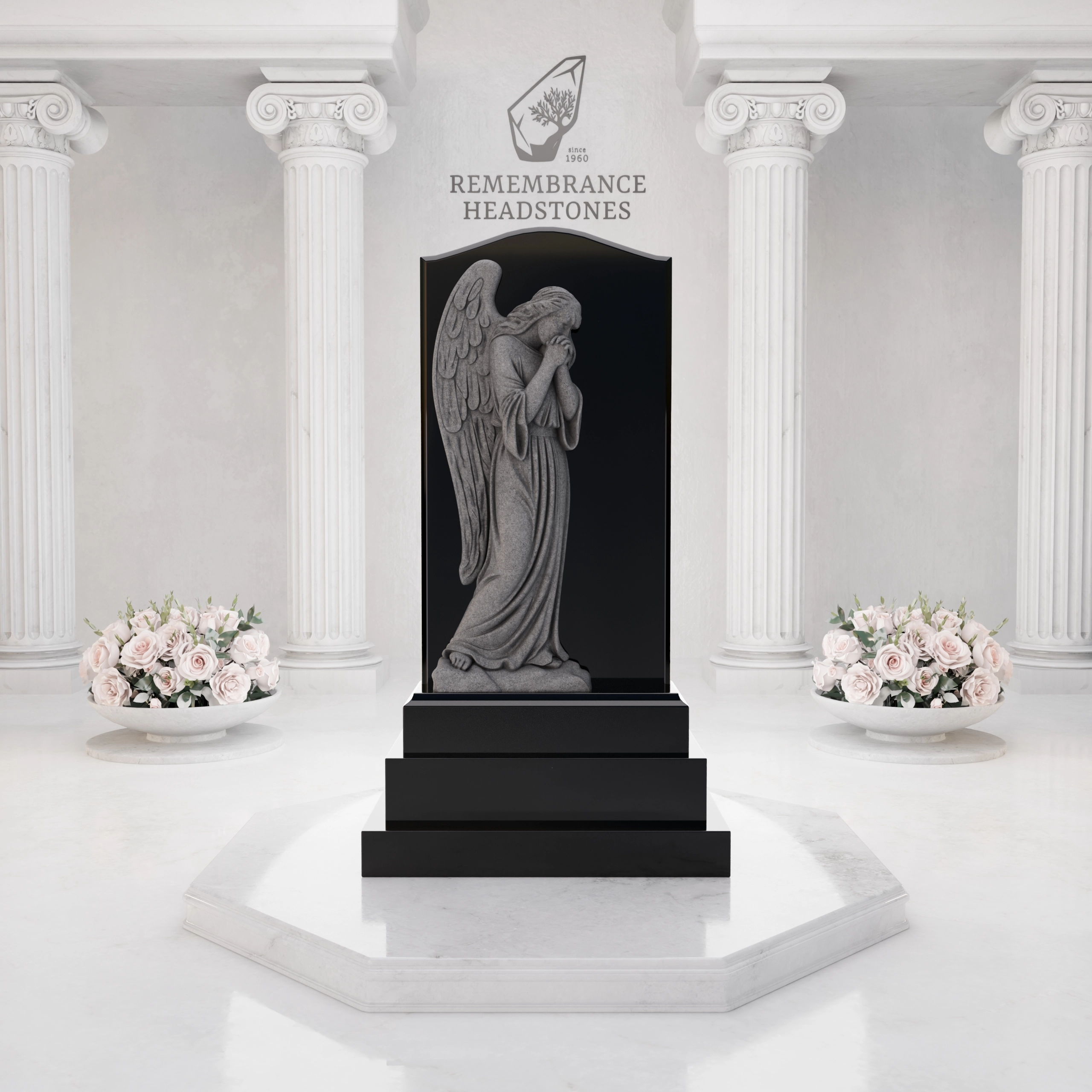 Luxury Praying Angel Granite Headstone with Cross Relief view 3