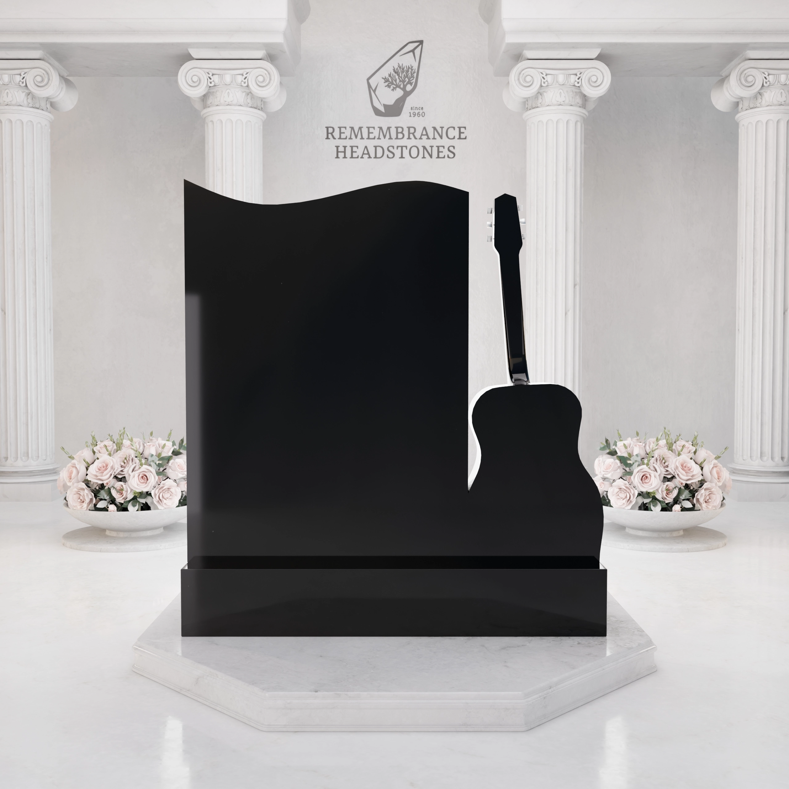 Luxury Upright Granite Headstone with Guitar Sculpture in Elite Artisan Granite view 4