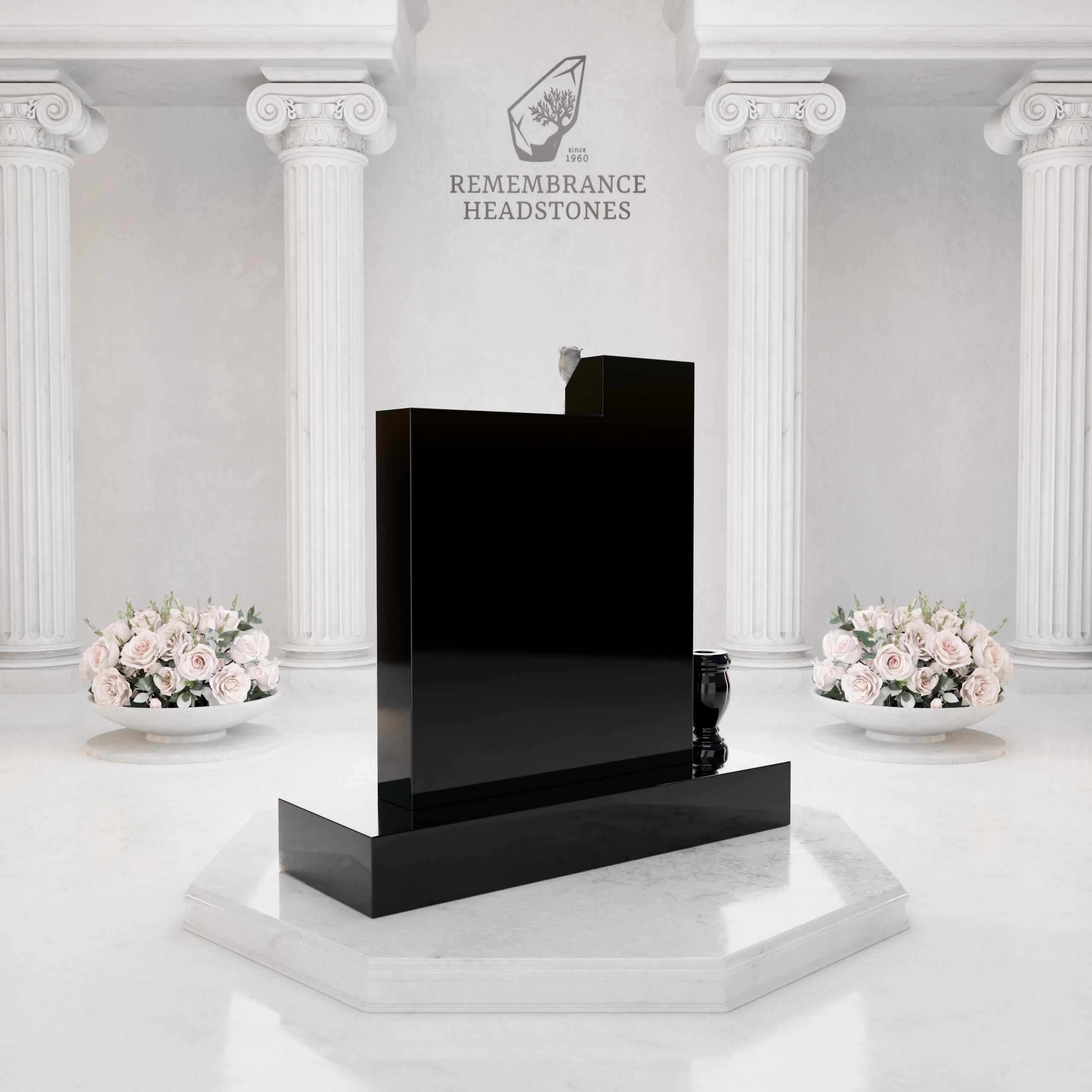 Luxury Upright Headstone with Cross, Rose Column & Heart Motif view 5