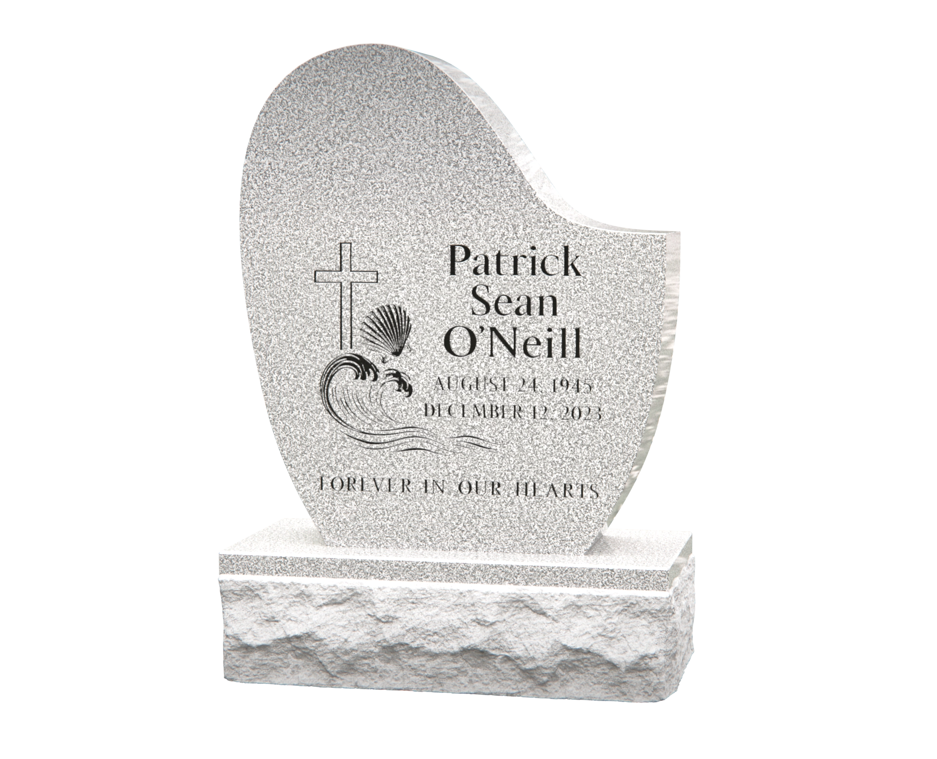 Luxury Upright Granite Headstone — Coastal Wave with Cross & Shell
