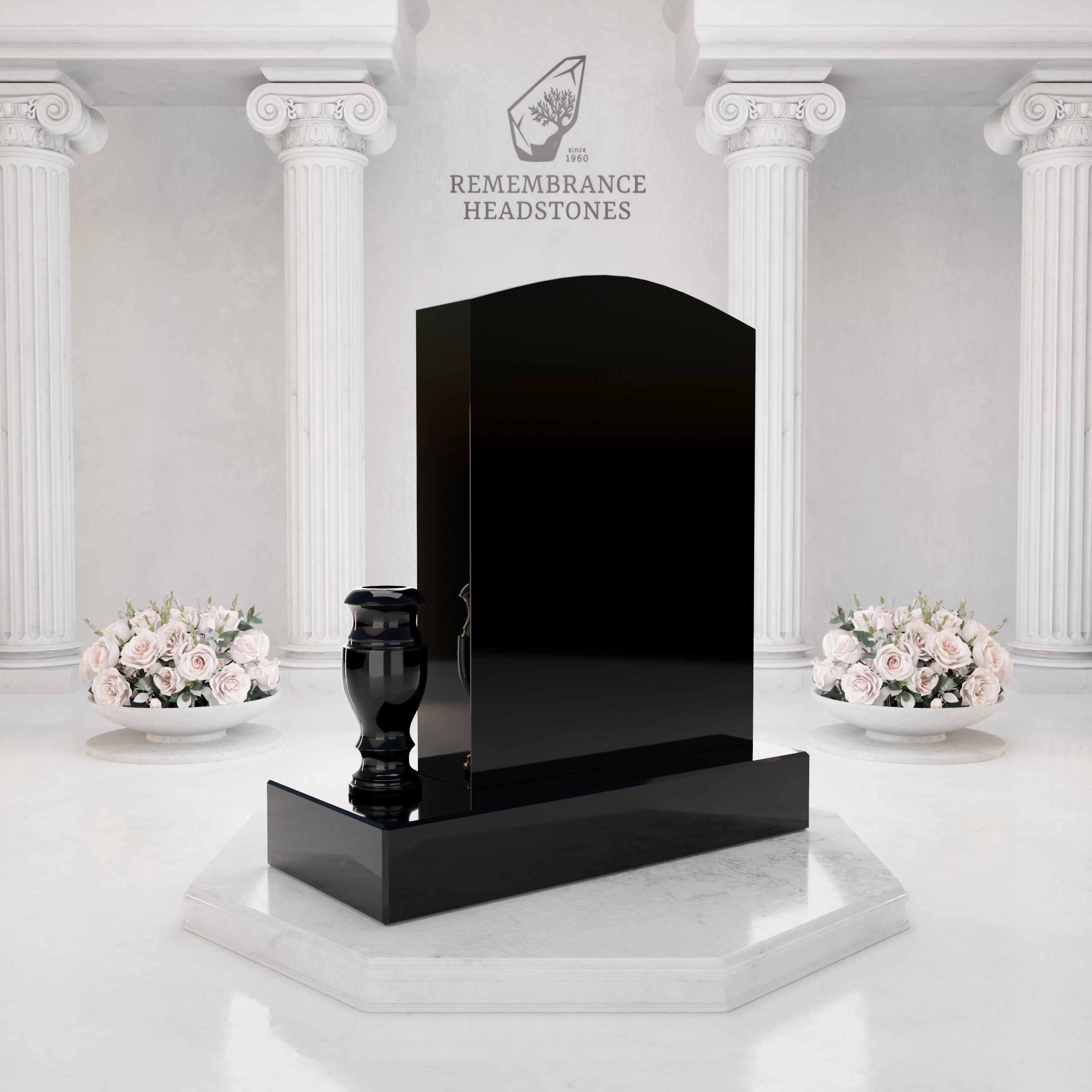Luxury Upright Granite Headstone with Cross, Carved Roses & Vase view 5