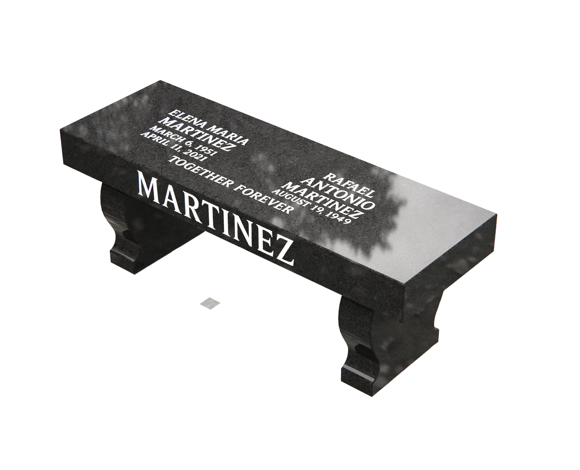 Premium Companion Granite Memorial Bench with Carved Pedestal Legs & Family Name Panel