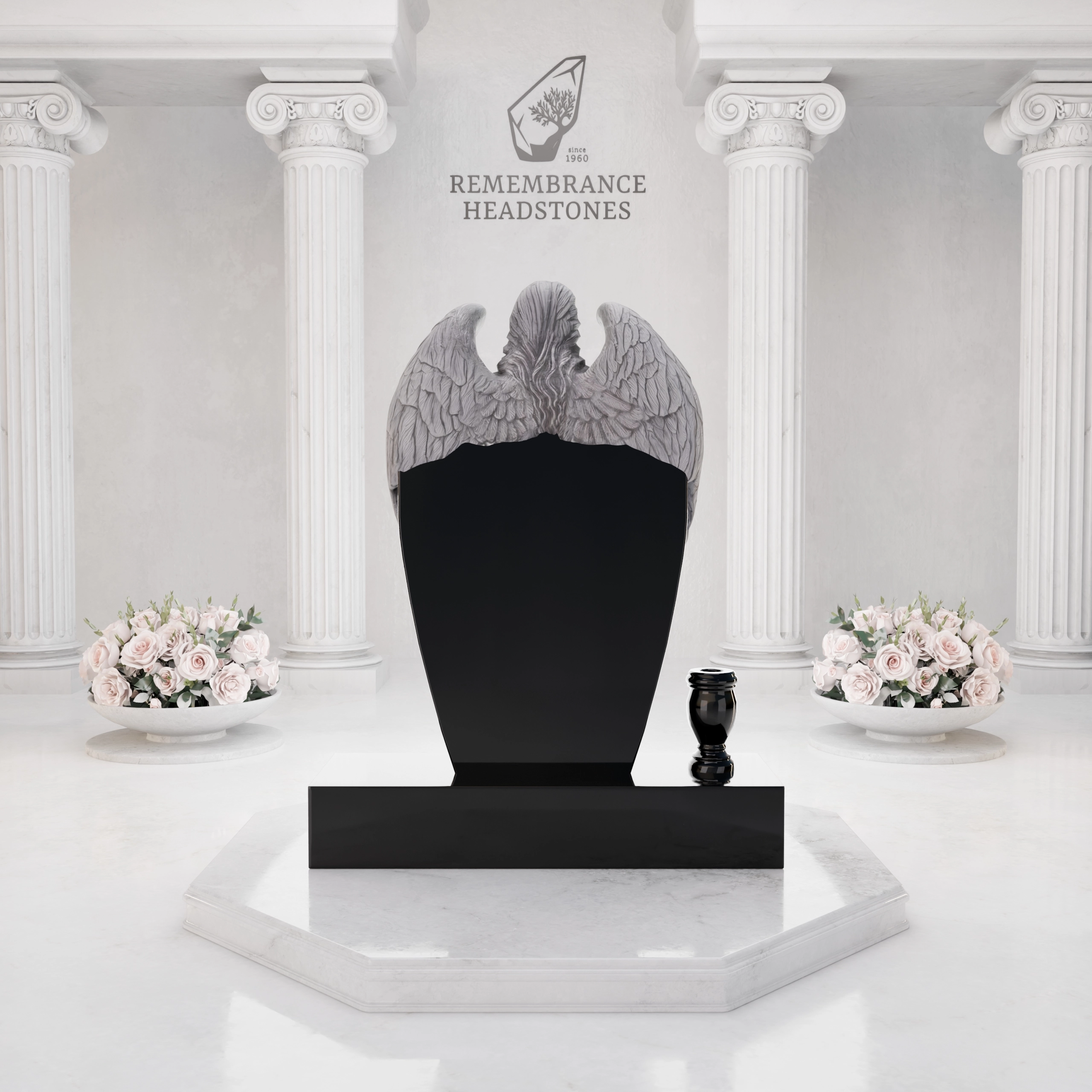 Luxury Upright Granite Headstone — Angel Embrace view 4