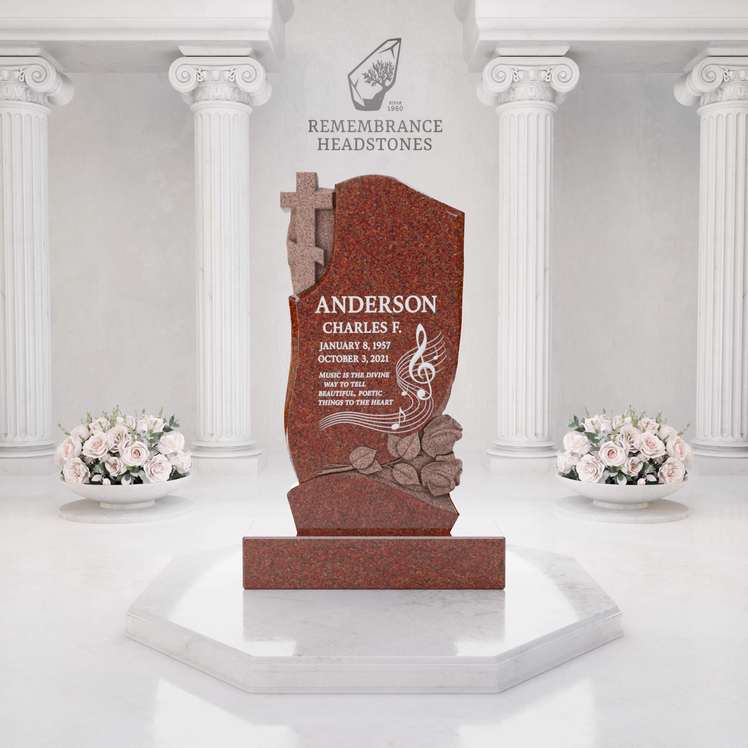 Luxury Orthodox Cross Granite Headstone with Roses
