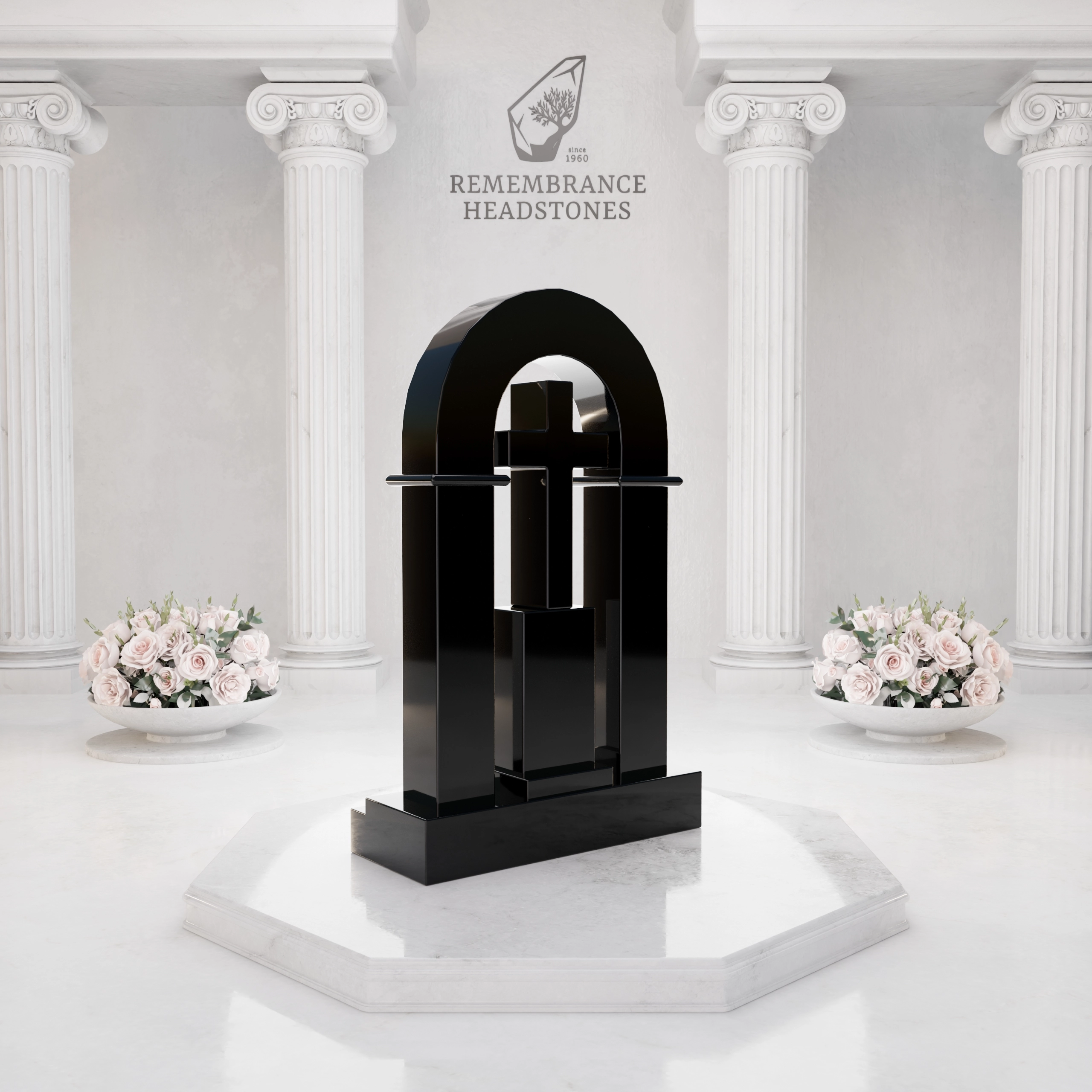 Luxury Open Arch Cross Granite Memorial view 4