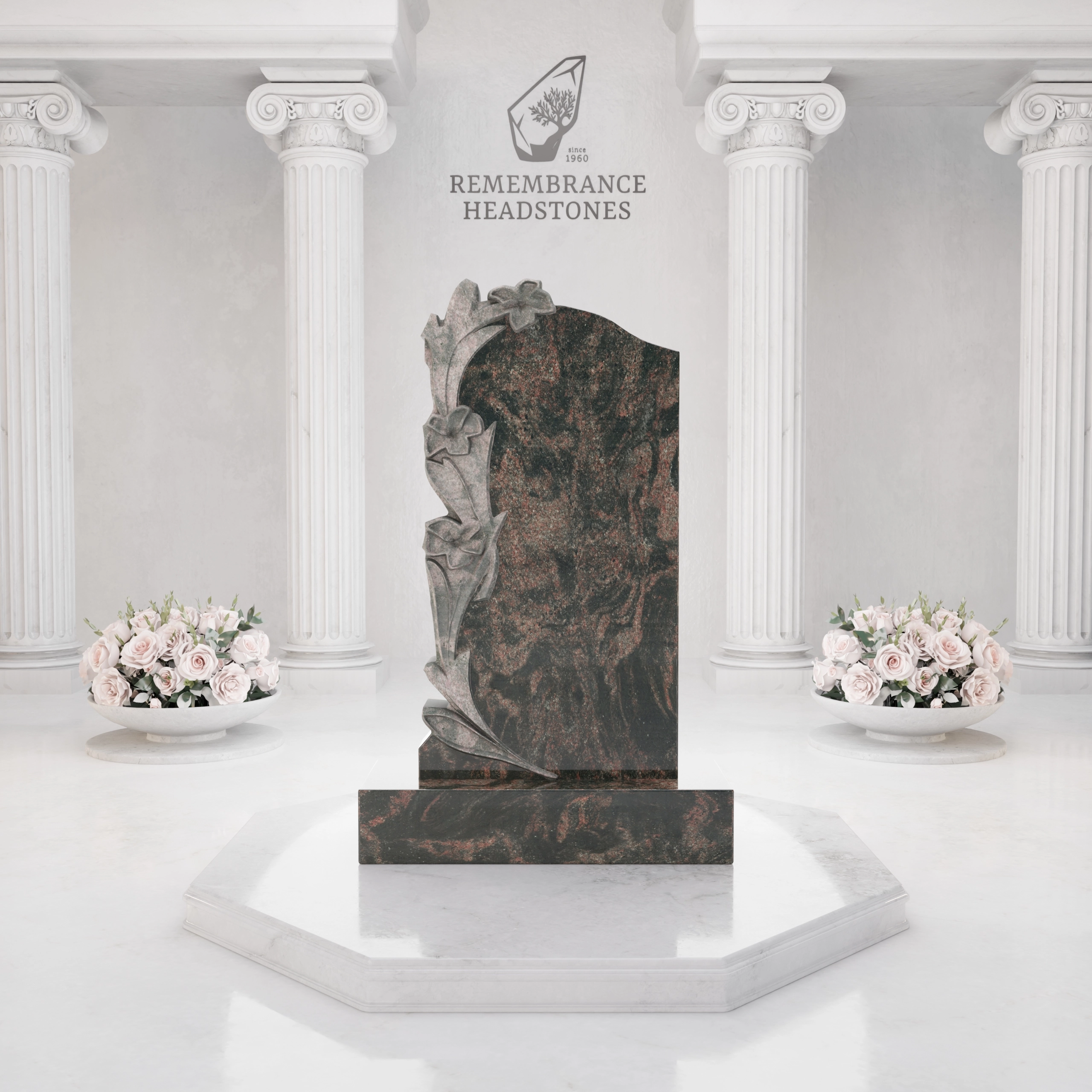 Luxury Lily Carved Granite Upright Headstone view 3