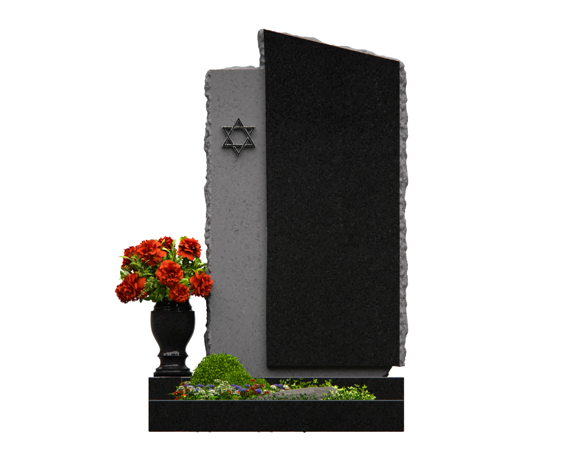 Luxury Upright Granite Headstone — Asymmetric Stele with Menorah & Star of David view 3