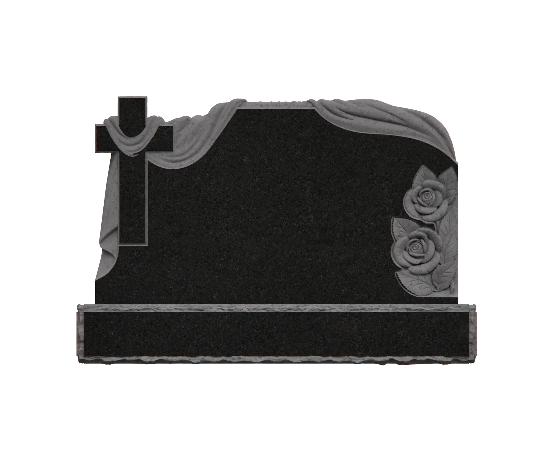 Luxury Upright Granite Headstone — Draped Tablet with Cross & Roses view 3