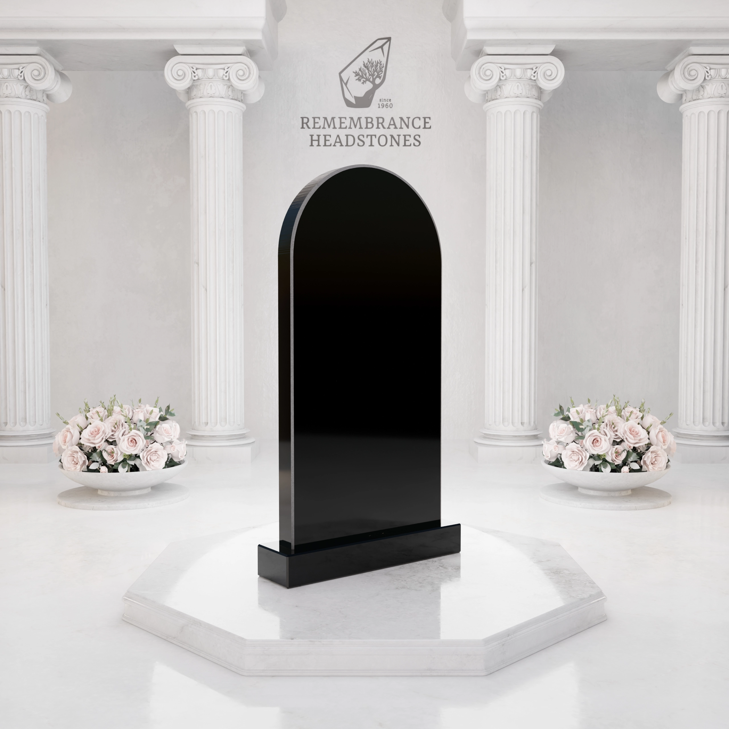Luxury Upright Granite Monument — Arched Madonna view 5
