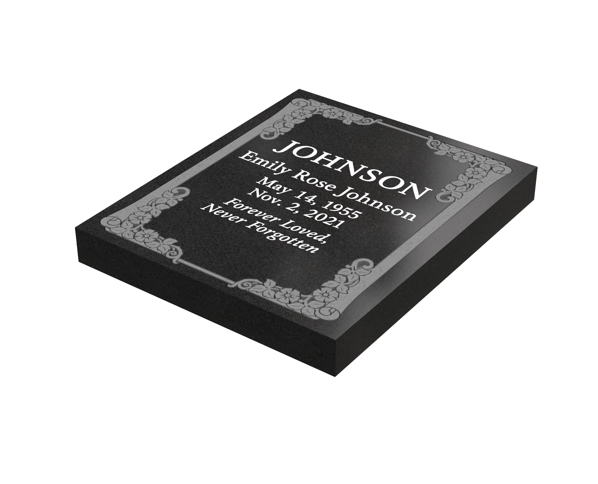 Premium Luxury Half-Ledger Granite Memorial with Floral Corner Border