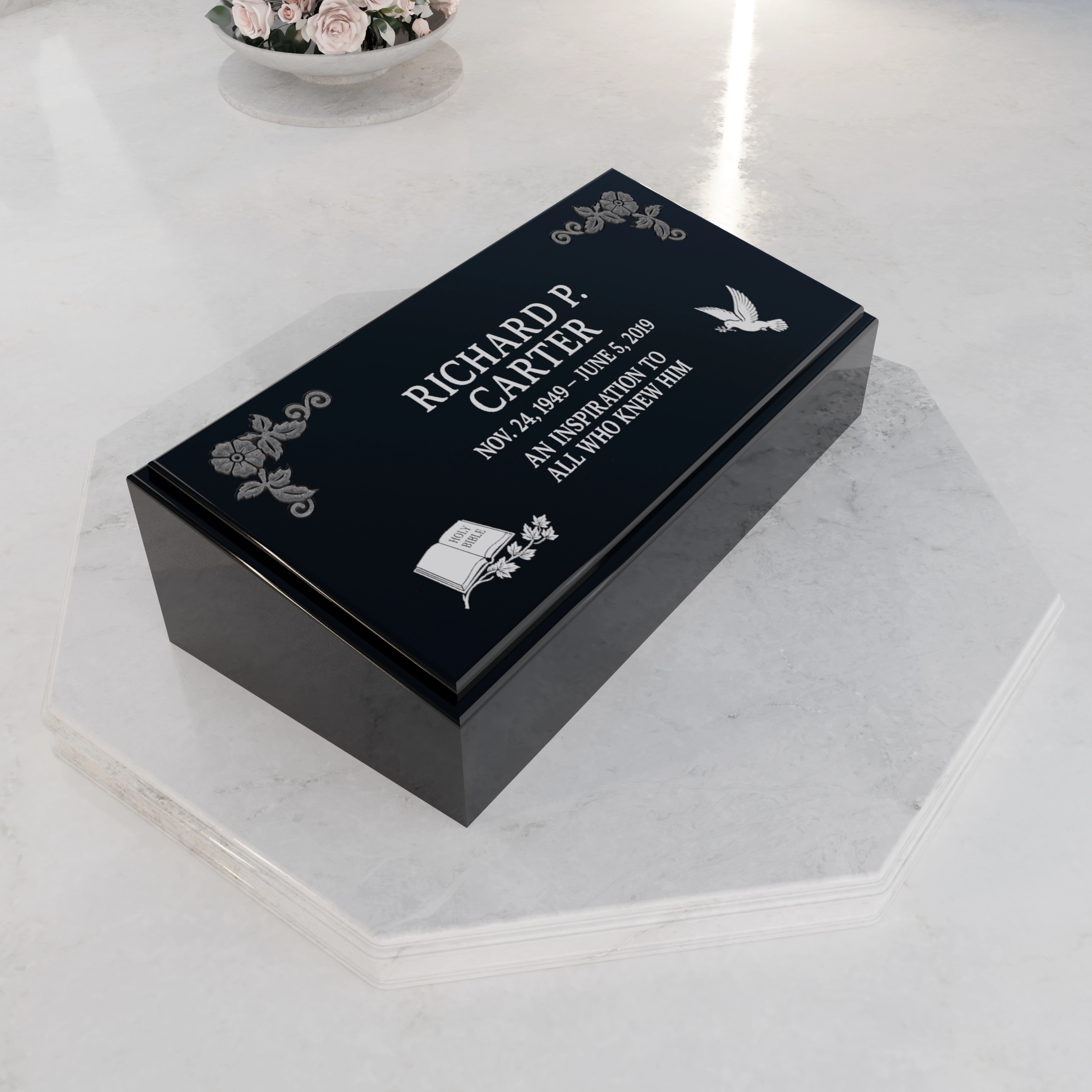 Luxury Beveled Granite Memorial with Doves & Laurel view 4