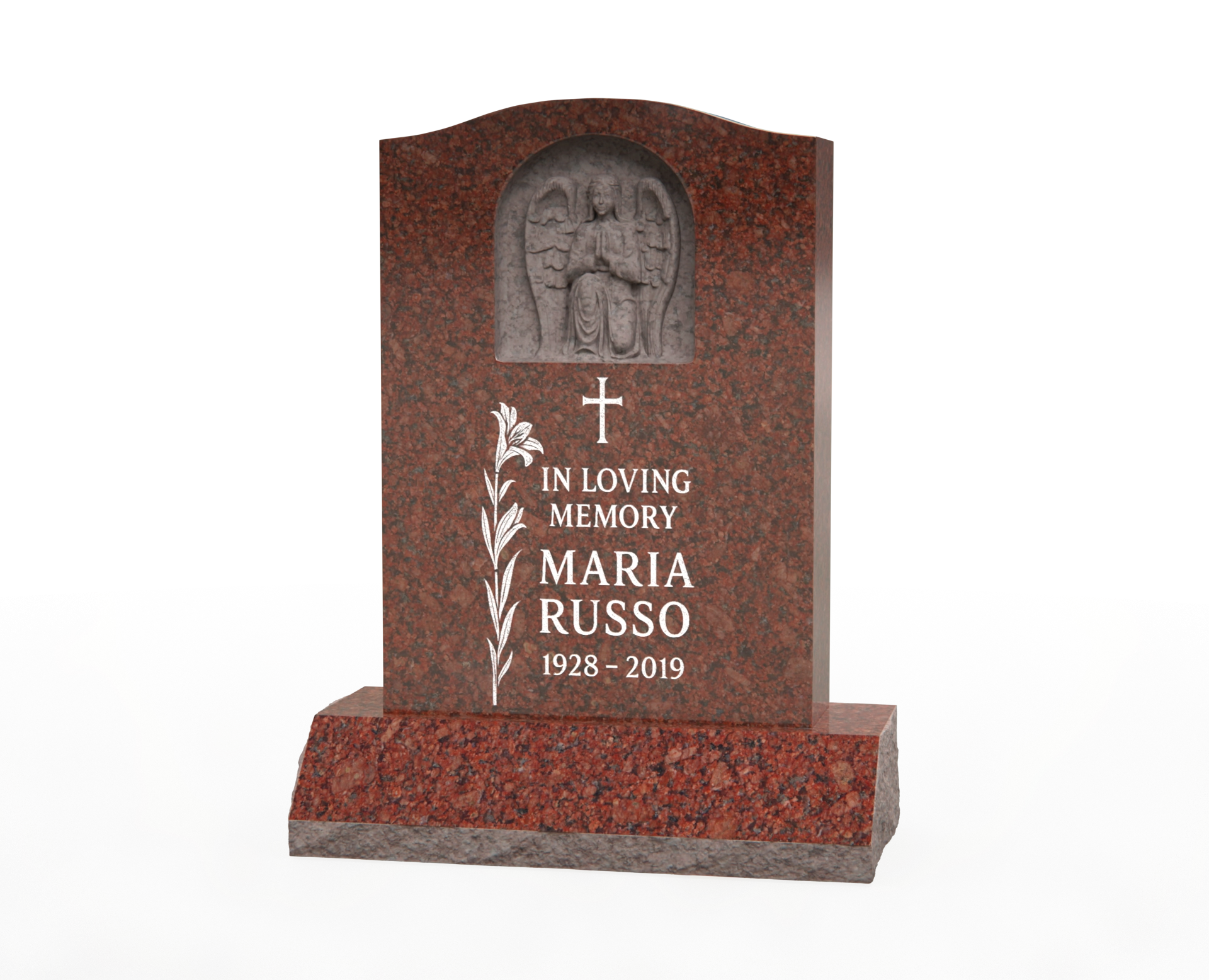 Luxury Upright Granite Headstone with Angel Relief