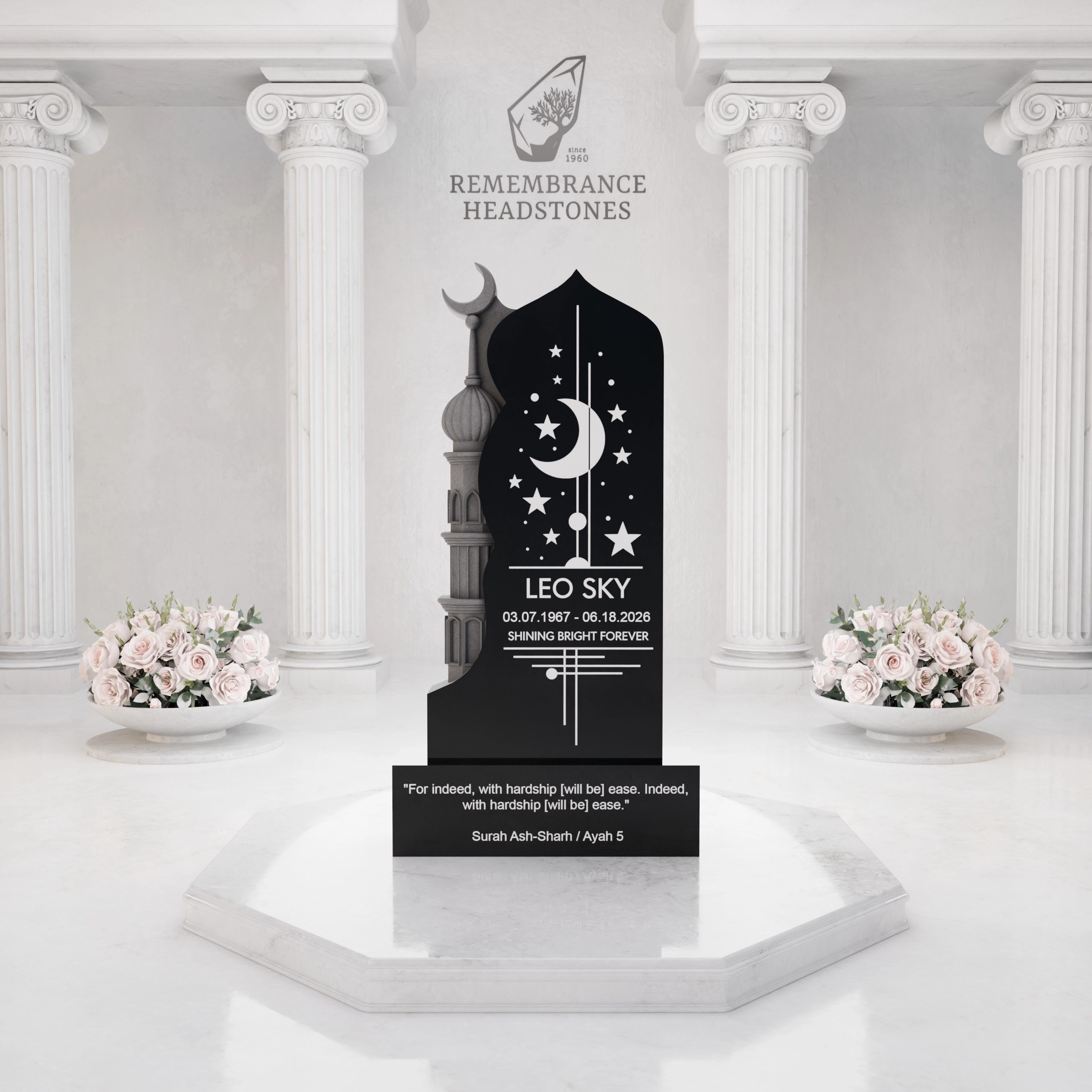 Premium Islamic Upright Granite Headstone with Crescent
