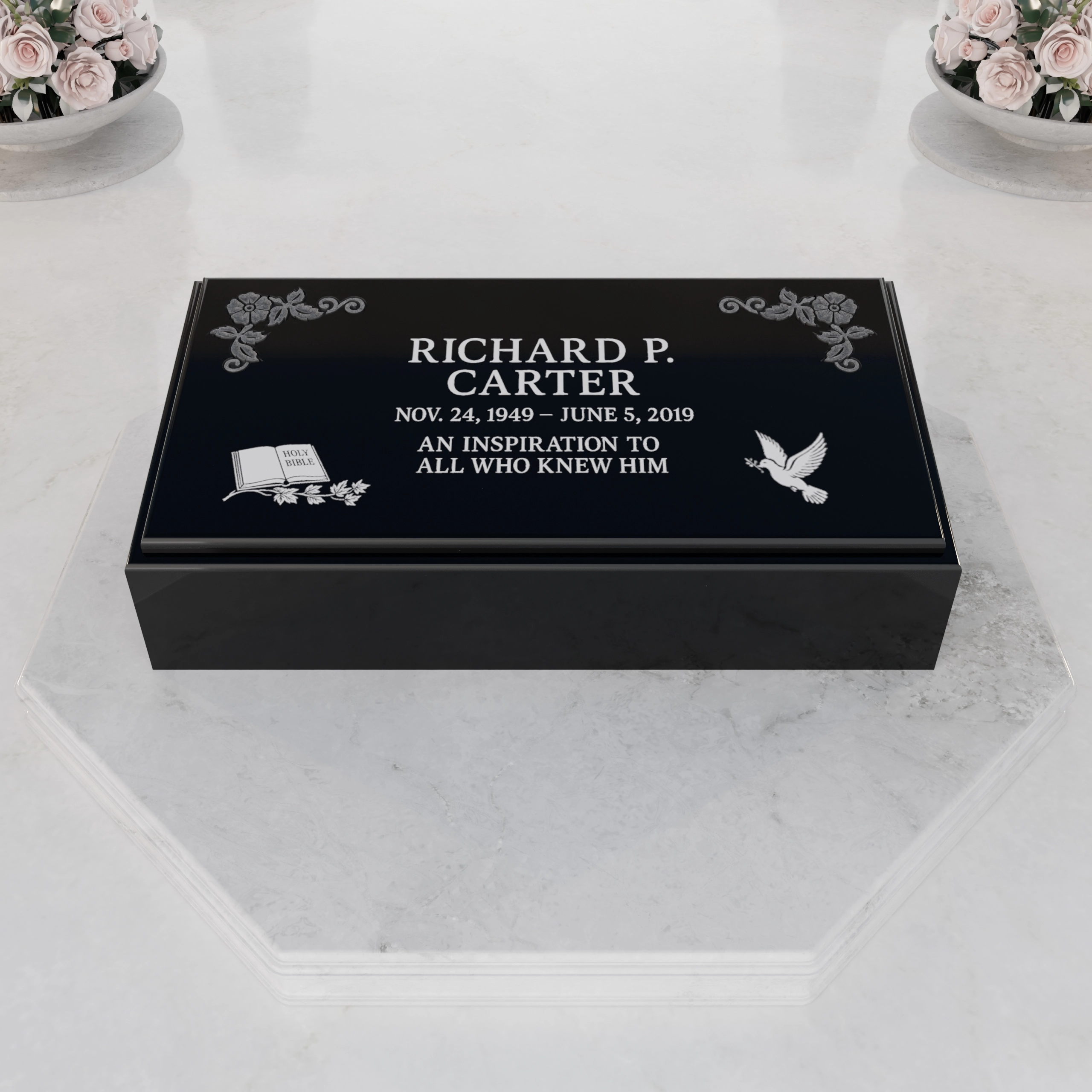 Luxury Beveled Granite Memorial with Doves & Laurel view 2