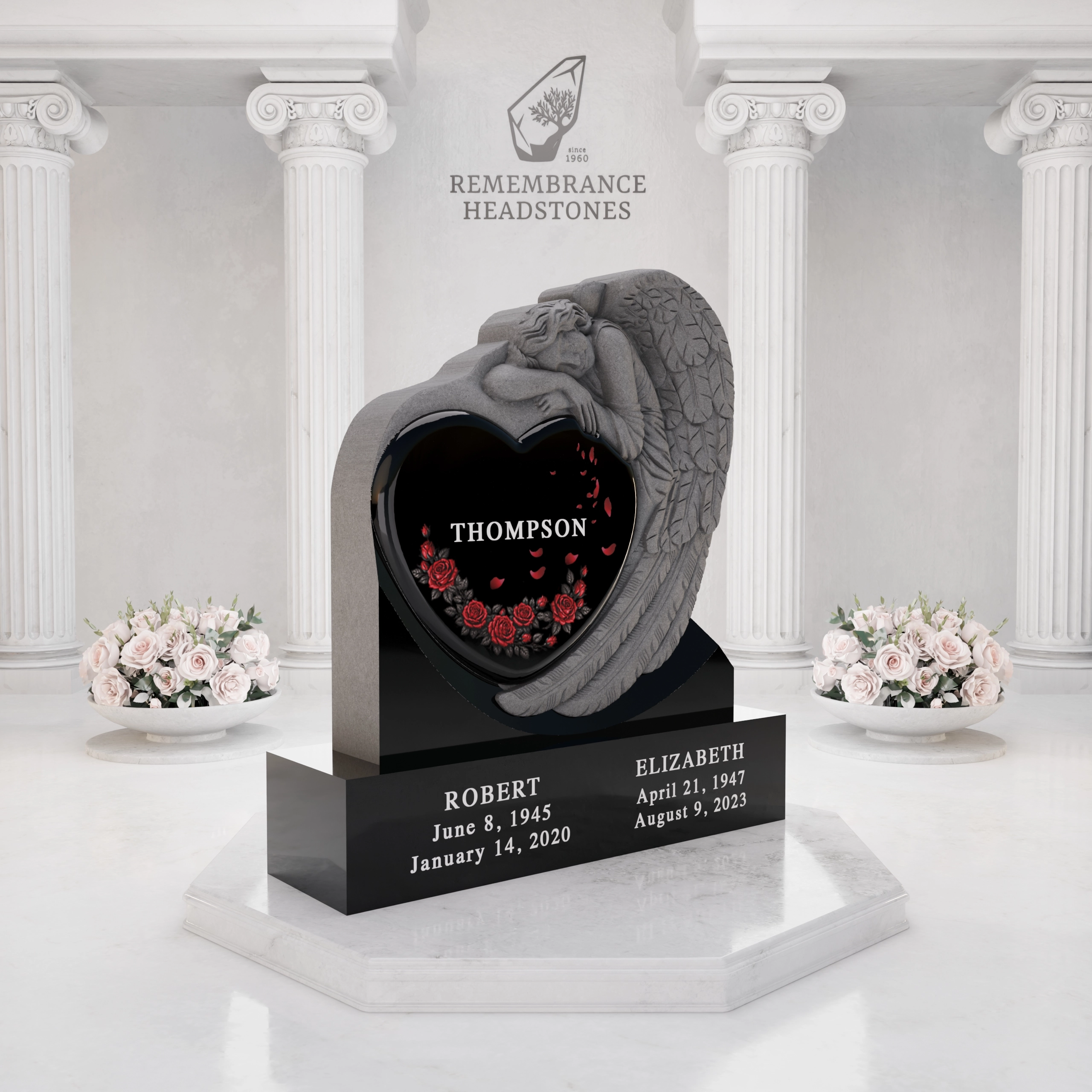 Luxury Heart-Shaped Granite Monument — Weeping Angel Relief view 3