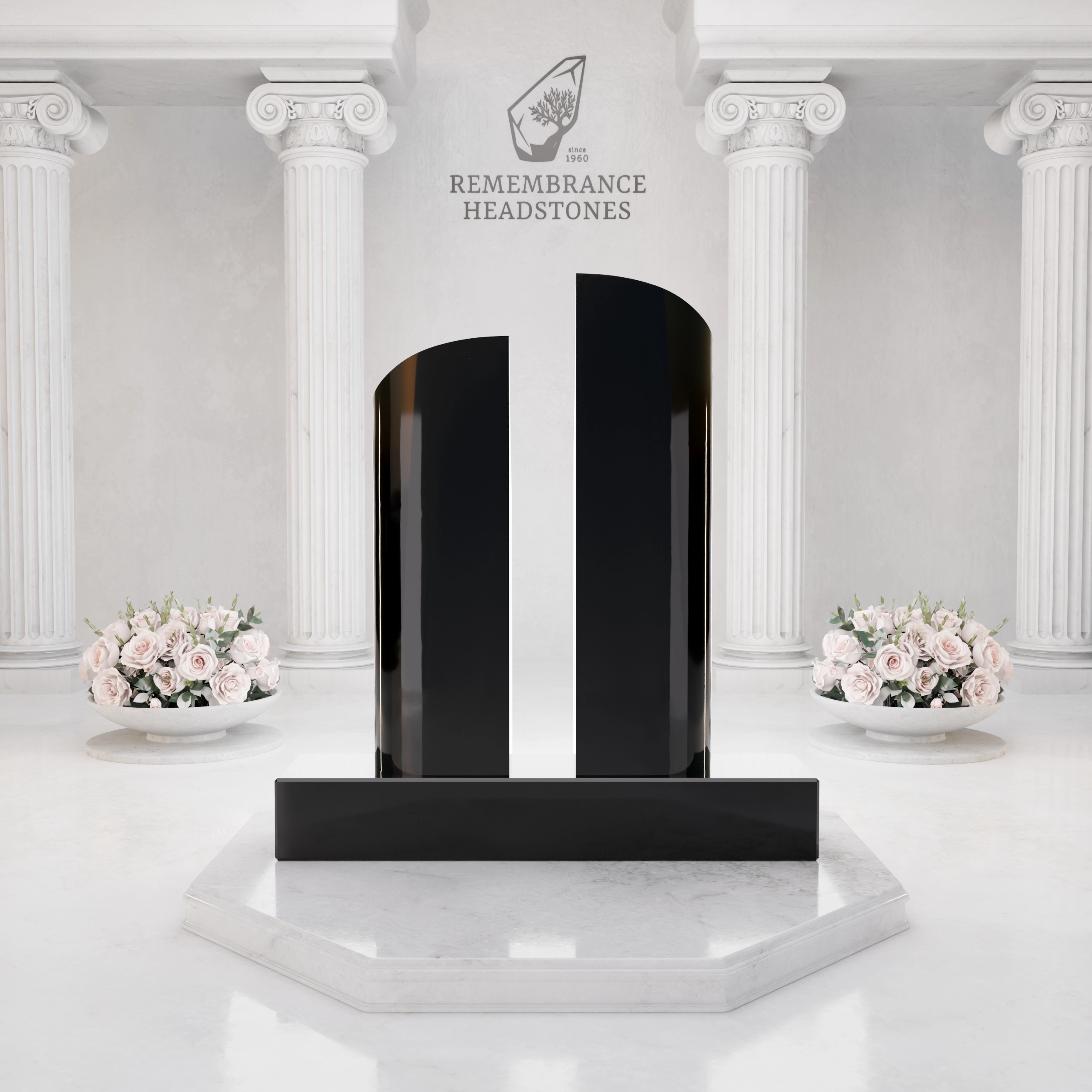 Luxury Companion Granite Headstone — Twin Steles with Menorah & Star of David view 4