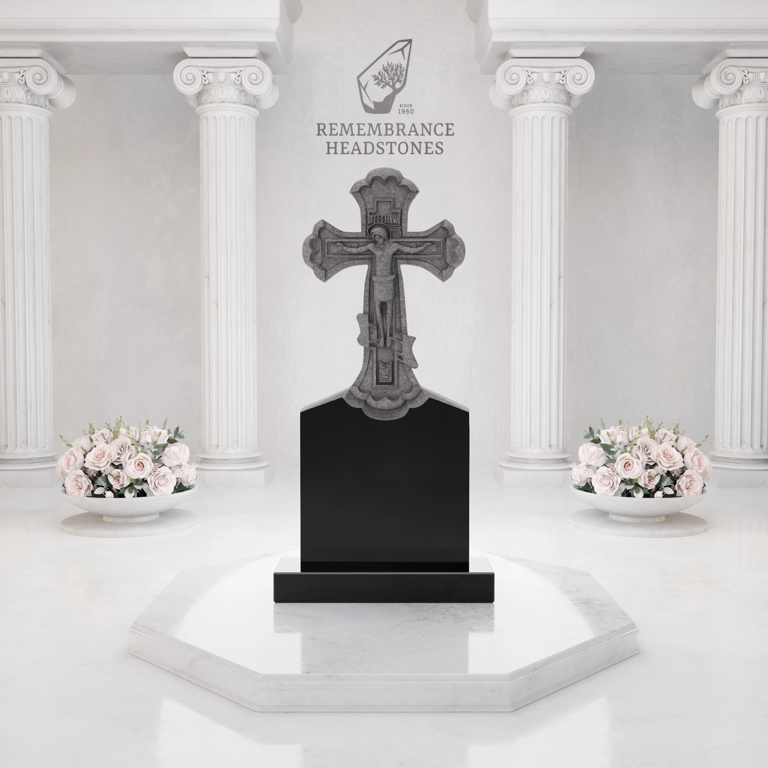 Luxury Hand-Carved Crucifix Granite Headstone view 3