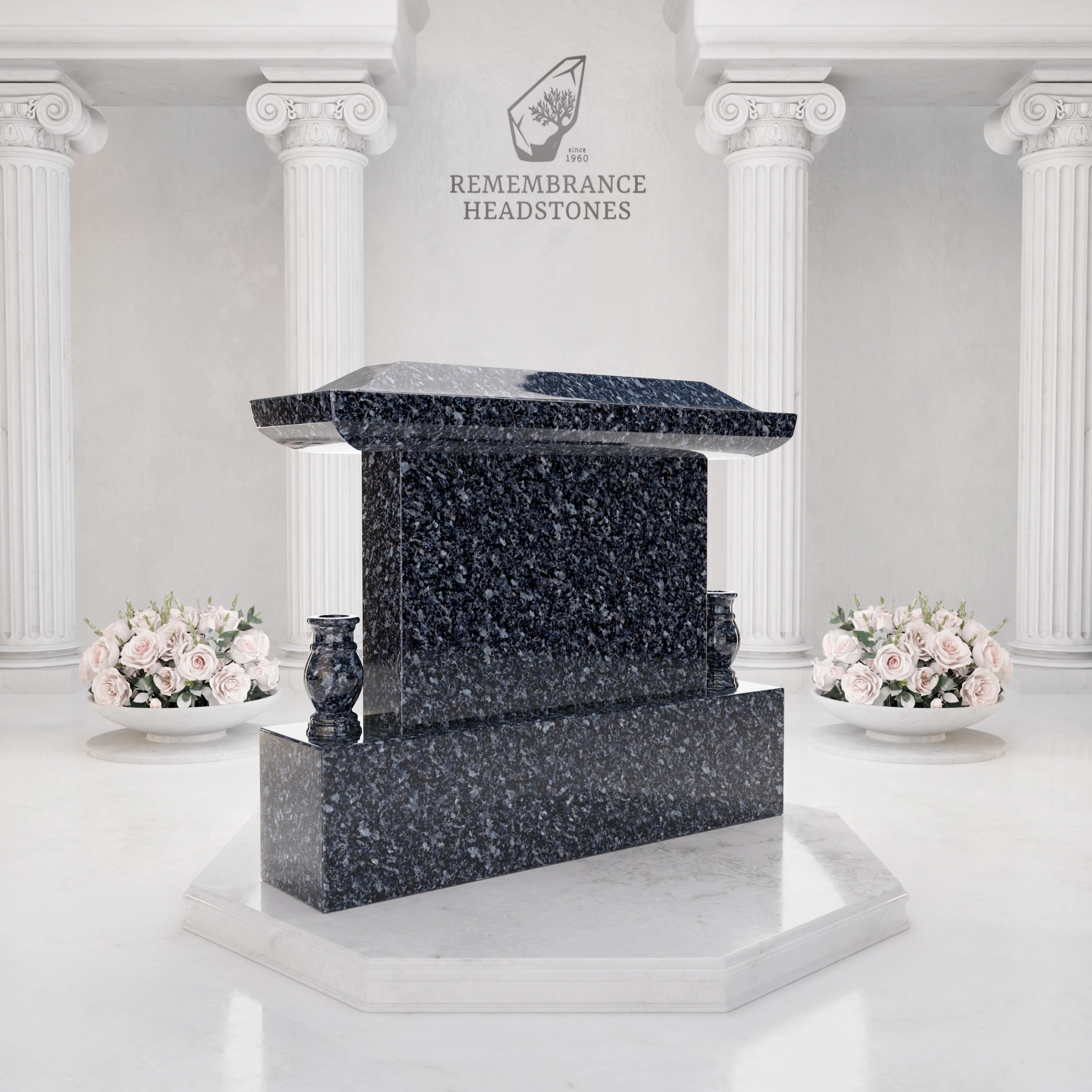 Luxury Japanese Roof Companion Granite Memorial with Portrait Panel view 4
