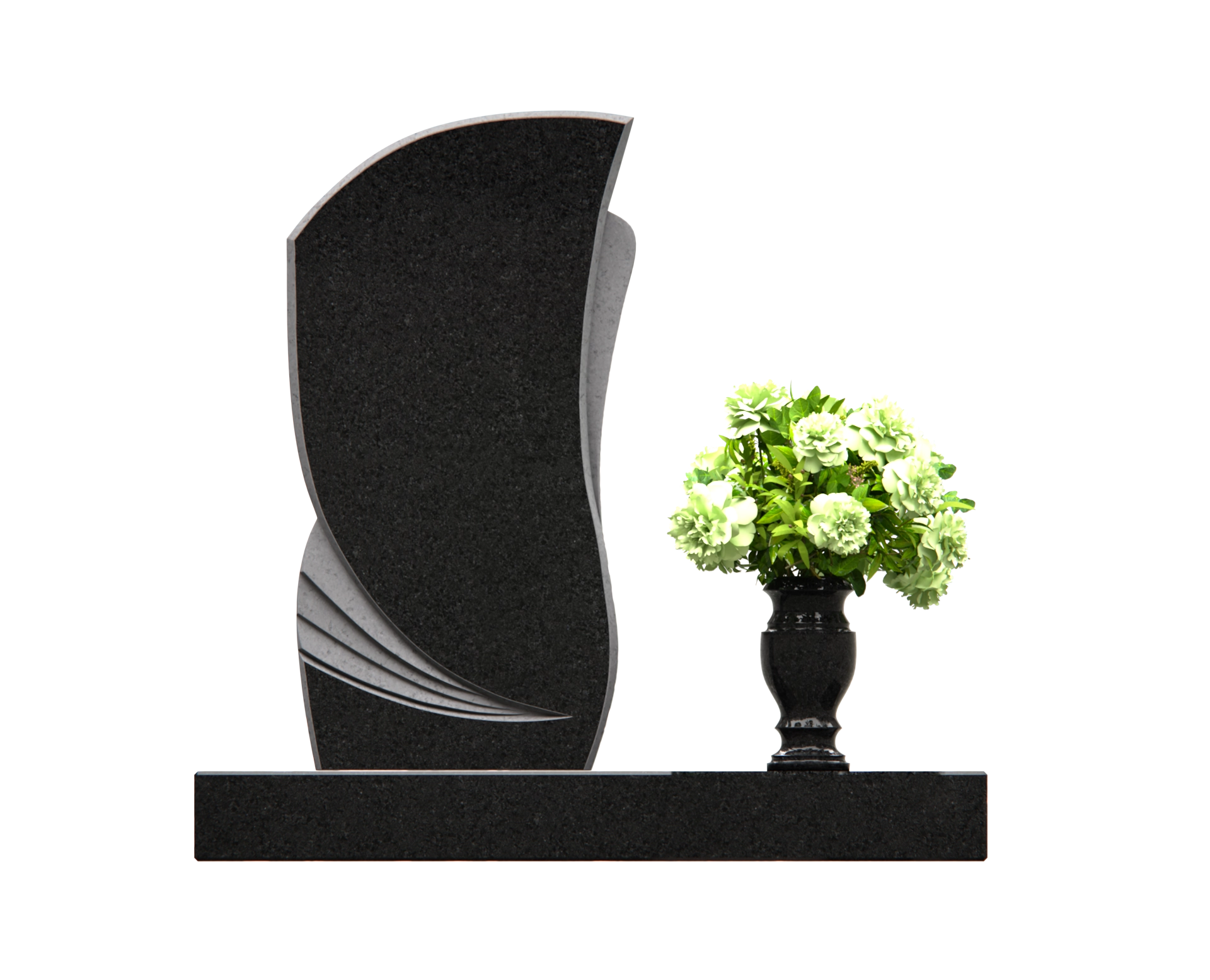 Luxury Upright Granite Monument — Asymmetric Wave Tablet with Christ Portrait & Granite Vase view 3